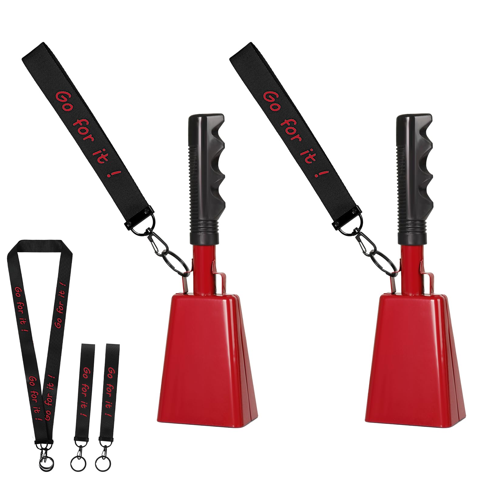 10 Inch Cowbells with Handle, Cheering Bell Noice Maker for Sporting Events-Football Games, Stadiums, Chimes Percussion Musical Instruments Call Bell Alarm 2 Pack (red)