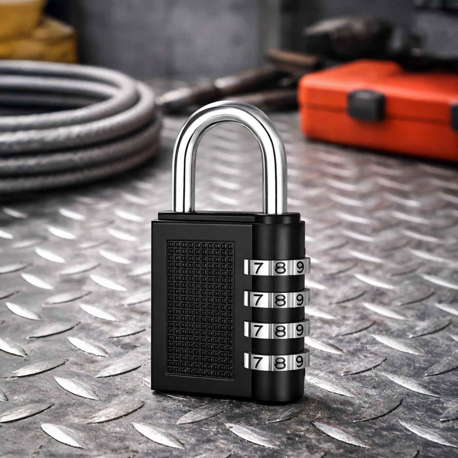 Labros 4-Digit Combination Padlock, Black, Zinc Alloy, Resettable