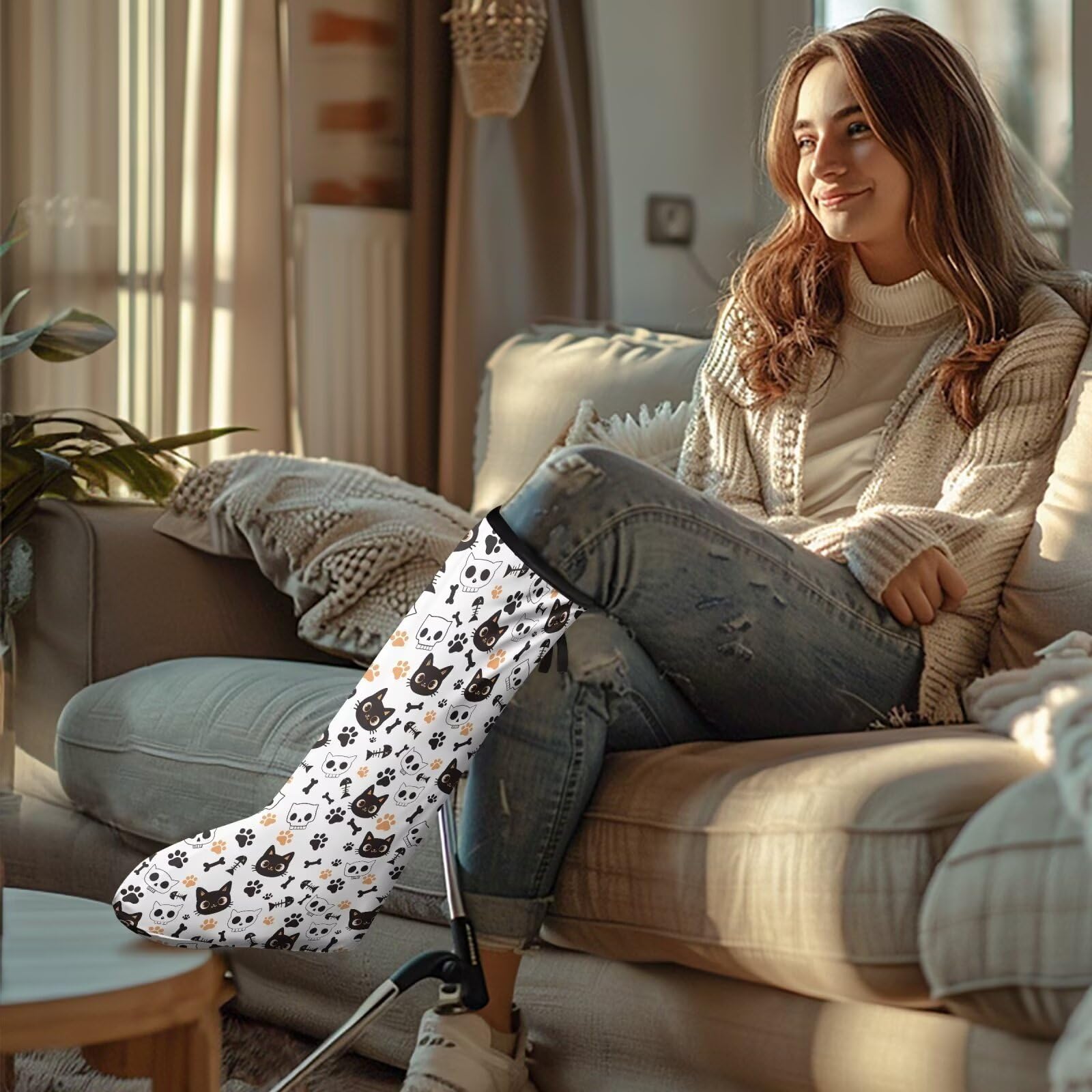 Uorisanigo Cute Cat Protective Cast Socks for Leg Soft Warm Leg Cast Cover Large Short Leg Plaster Sleeve for Cast Decoration Men Women Fashionable