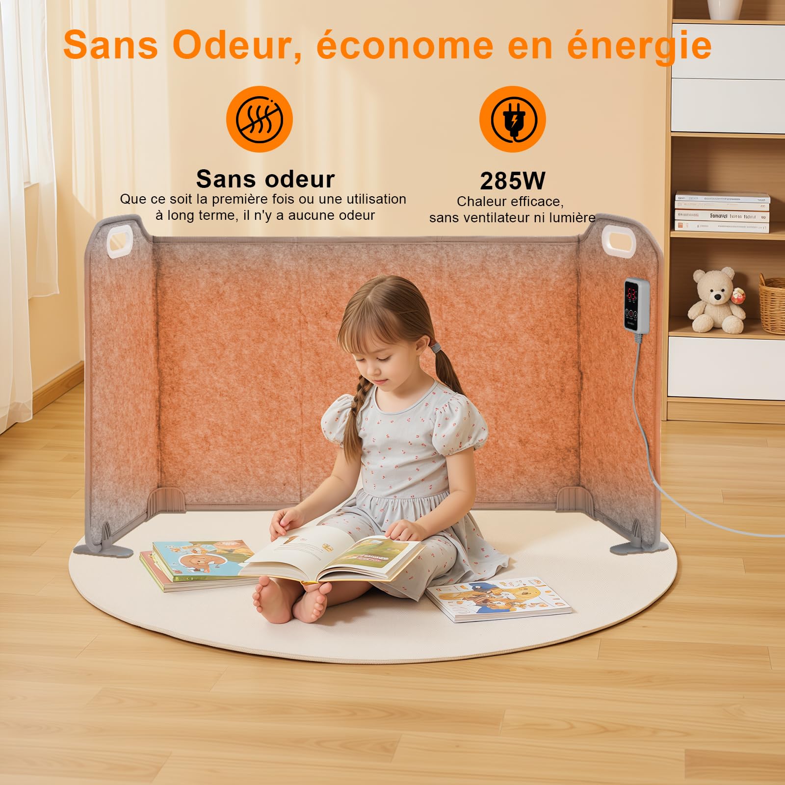Chauffe-pieds pliable avec couverture, 5 Pliage Grande taille Chauffage sous le bureau, 8 niveaux Version haute temp Réchaud, Minuterie 1-9H, Chauffage d'appoint électrique pour bureau et maison,285 W