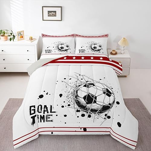 Erosebridal King Football Comforter Set for Teens, Soccer Goal Bedding Set Sport