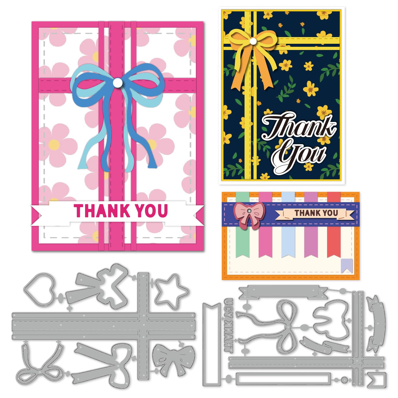INFUNLY 18 Pcs Bow Gift Die Cuts Bow Ribbon Die Cut for Card Making Thank You Cutting Dies Label Metal Dies Present Embossing Stencils for DIY Scrapbooking Paper Card Photo Album Craft
