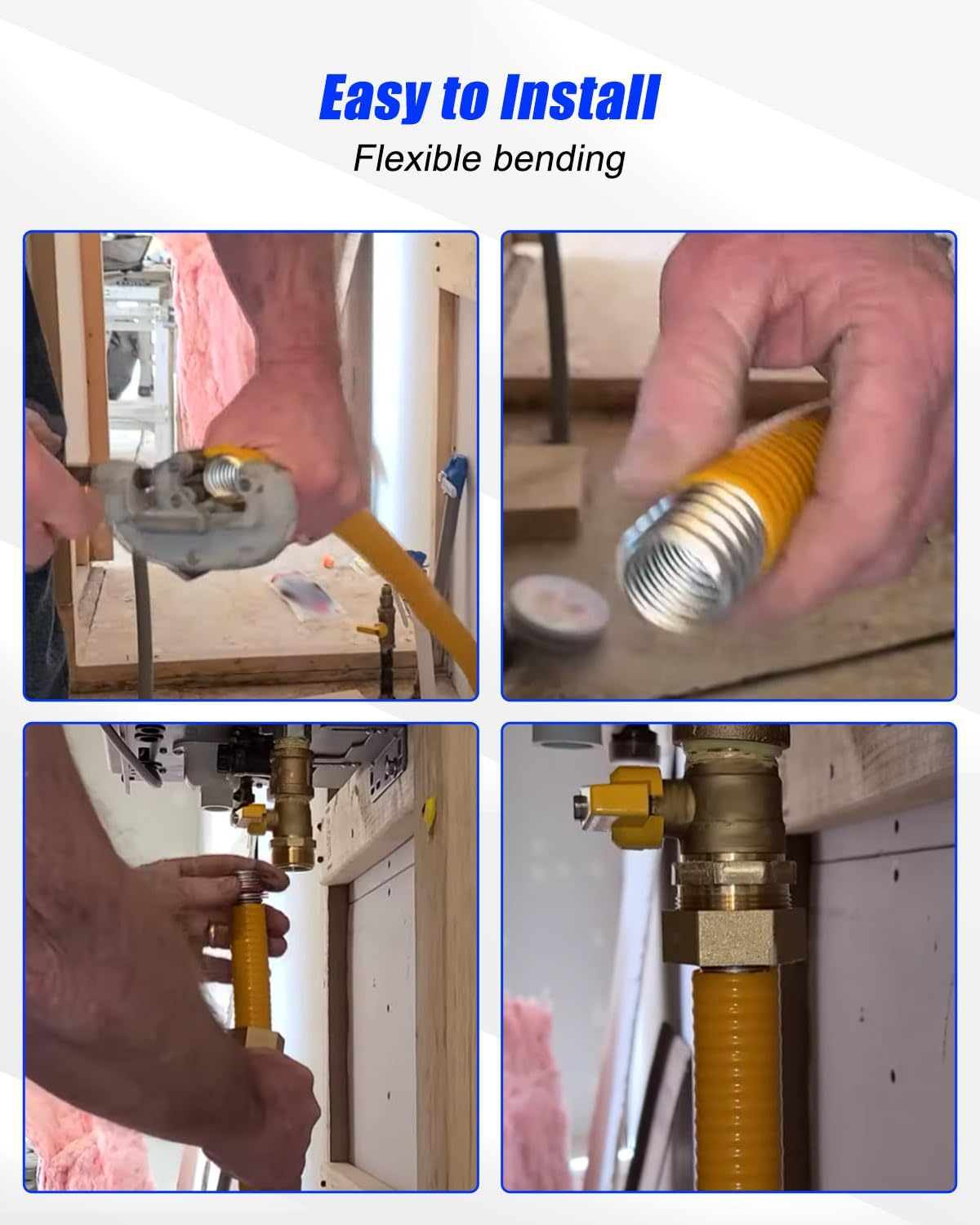 33FT 1/2'' CSST Gas Line Flexible Gas Line 1/2 Pipe with 2 Male Fittings, Corrugated Stainless Steel Tubing for Propane Natural Gas