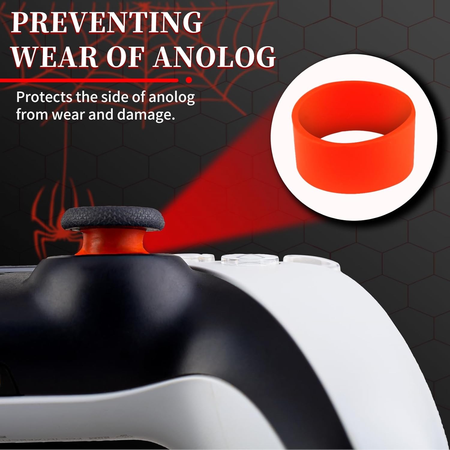 PlayRealm Silicone Skin Cover & Sticker x 1 & No Falling Off Thumbstick x 2 for PS5 Controller Spider Edtion - Image 5