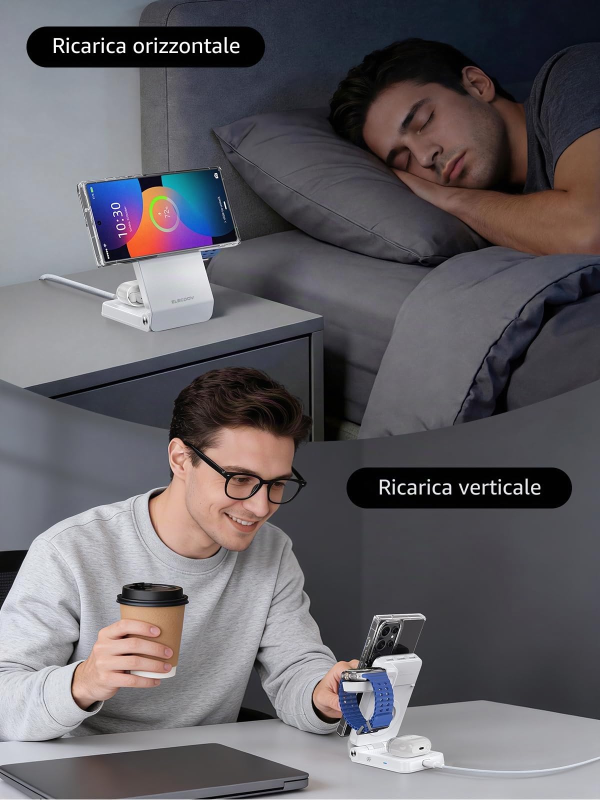 Caricabatterie wireless per Samsung - Caricatore magnetico Qi2 con raffreddamento attivo, stazione di ricarica pieghevole 3 in 1 per Samsung Galaxy S25 Ultra, Galaxy Watch 8 e Buds 3, per dispositivi