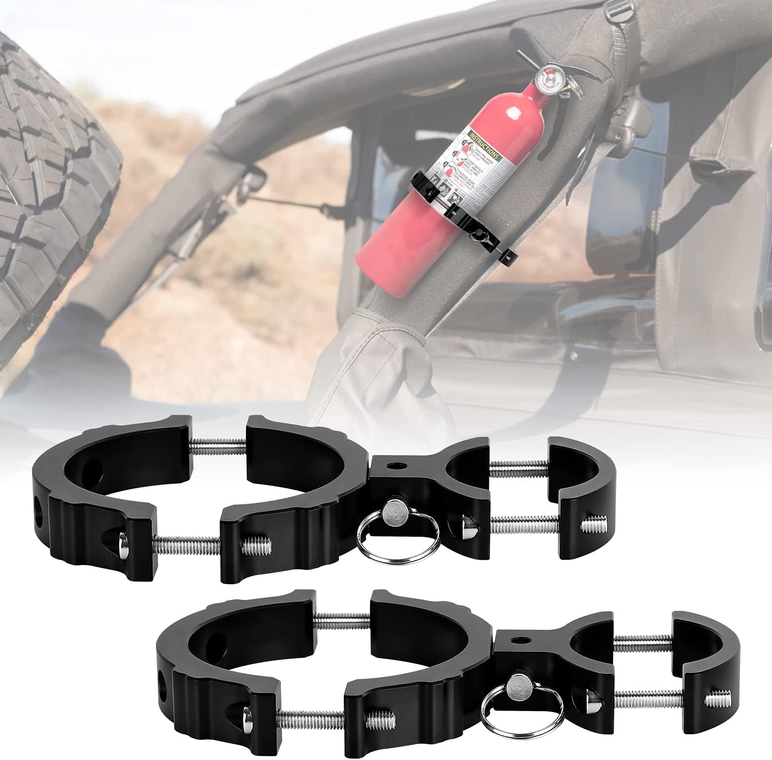 EBESTauto Compatible for Adjustable Jeep Fire Extinguisher Bracket Fit for 3 Inch or 3.25 Inch Fire Extinguisher Bottle Bracket fit for UTV with 1.75''-2'' Round,2 PCS