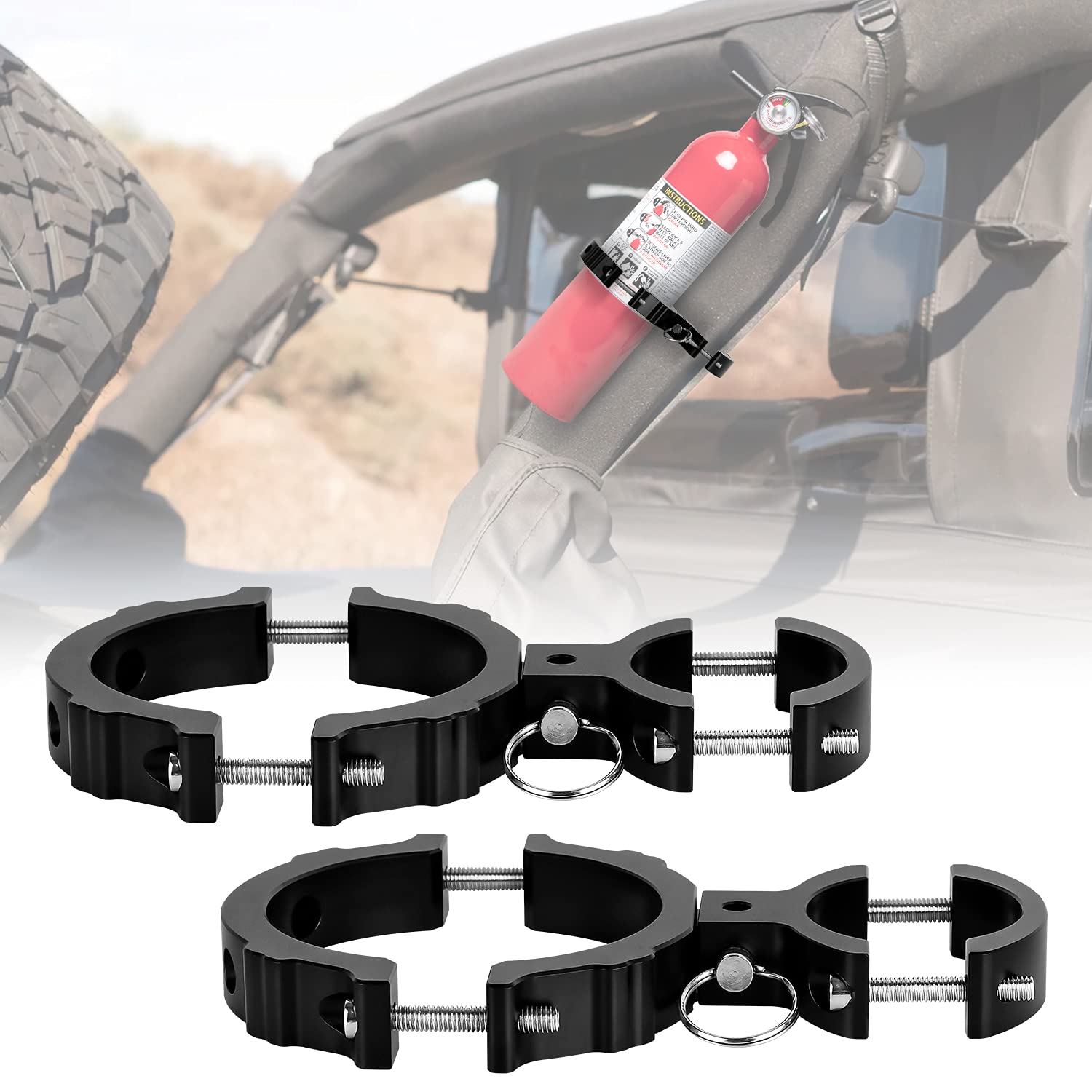 EBESTauto Compatible for Adjustable Jeep Fire Extinguisher Bracket Fit for 3 Inch or 3.25 Inch Fire Extinguisher Bottle Bracket fit for UTV with 1.75''-2'' Round,2 PCS