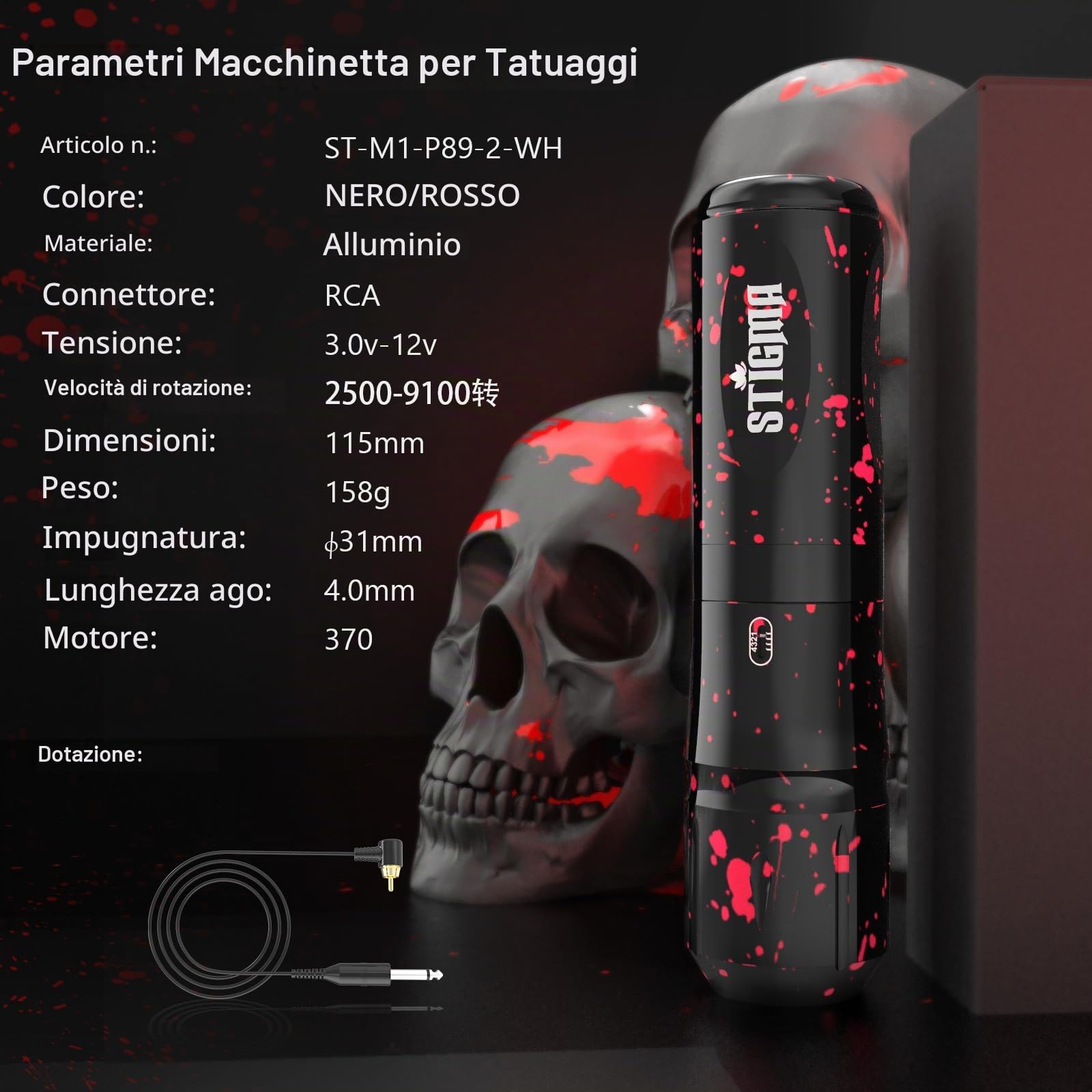 STIGMA Kit Macchina per Tatuaggi Wireless Set Completo per Tatuaggi Rotanti con 20 Cartucce per Tatuaggi e Aghi e Batteria di Alimentazione Wireless per Principianti e Artisti
