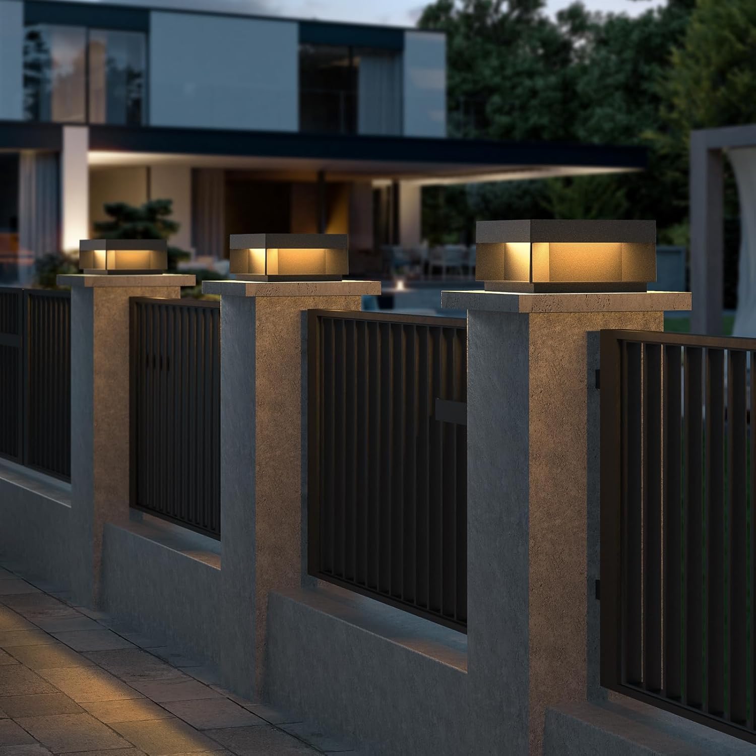 Modern Landscape Post Light, 9.8" Outdoor 120V High Voltage Wiring IP54 Waterproof Luxury Fence Deck Pillar Cap Patio Garden Decoration Lantern Column Lamp with 3000K Lighting