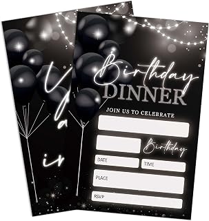 Birthday Dinner Party Invitations, Black Silver Birthday Invitations for Girls Boys, 20 Pack Dinner Invitation Card with Envelopes, Party Supplies Baby Shower Decorations (4" x 6")-C13