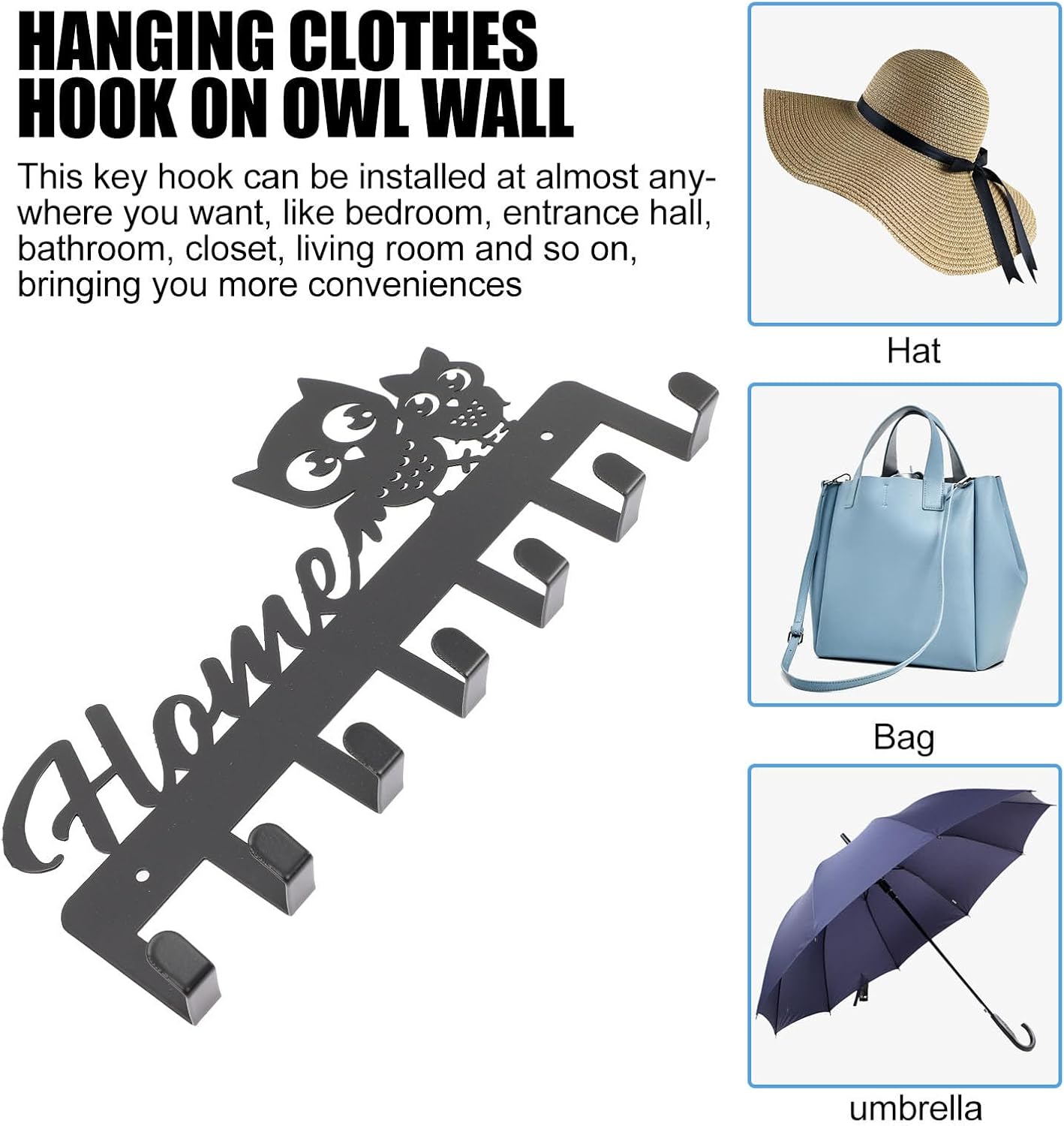 BESPORTBLE Owl Iron Wall Key Hook Rack for Keys and Hats Xmas Decor image 3