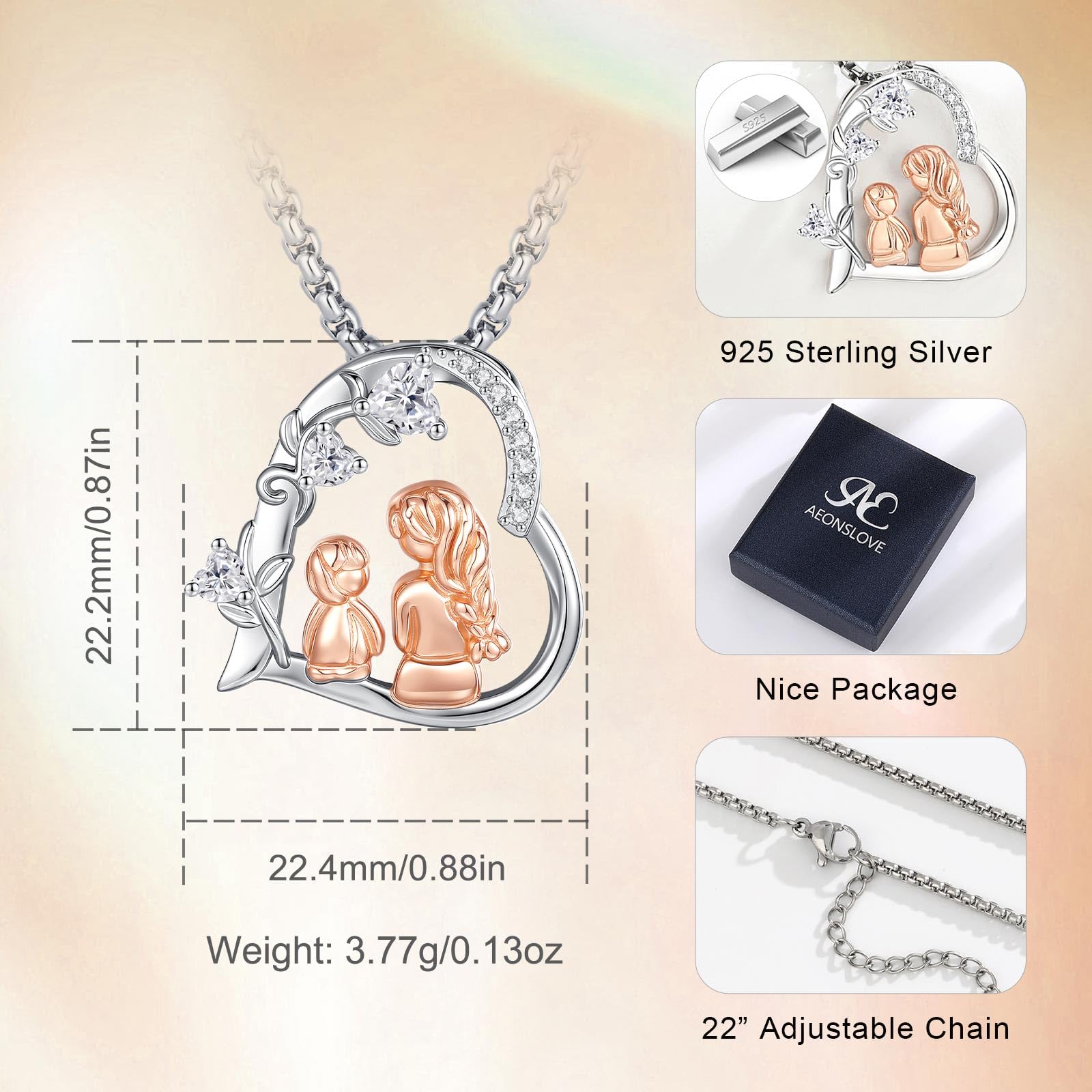 AEONSLOVE Colgante Dia de la Madre Plata de Ley 925 Collar Madre e Hija Corazón Joyas Regalos para Mama Abuela Colgante Mama Plata