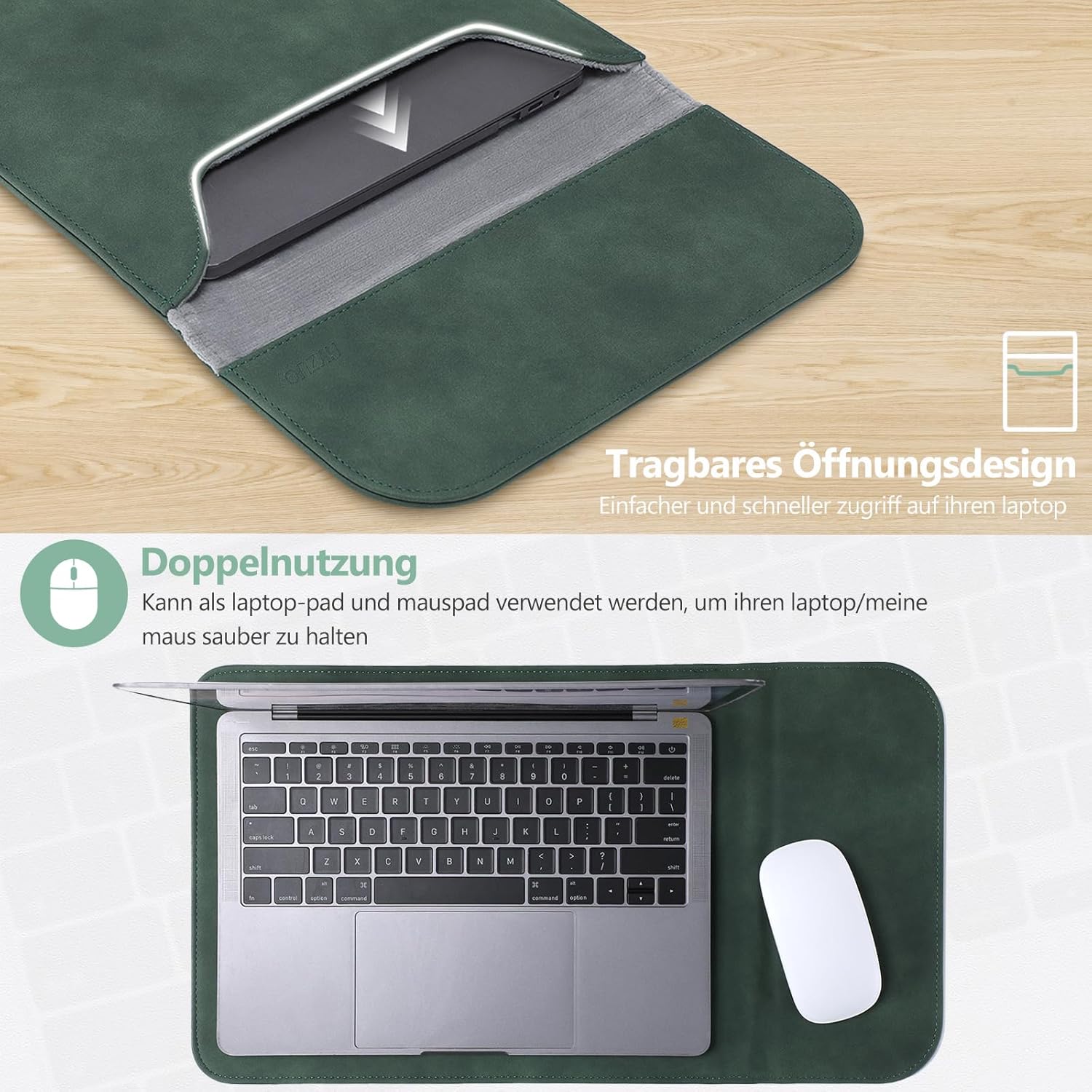 HYZUO 15 Inch Laptop Sleeve Bag for MacBook Air 15 M4 A3241 M3 M2 2025-2023, 15" Surface Laptop 7/6/5/4/3, MacBook Pro 15 2019-2016, Faux Suede Leather Case Cover with Carry Pouch, Midnight Green 15 Inch Midnight Green image 5 of 8 B0CBTFD9LM