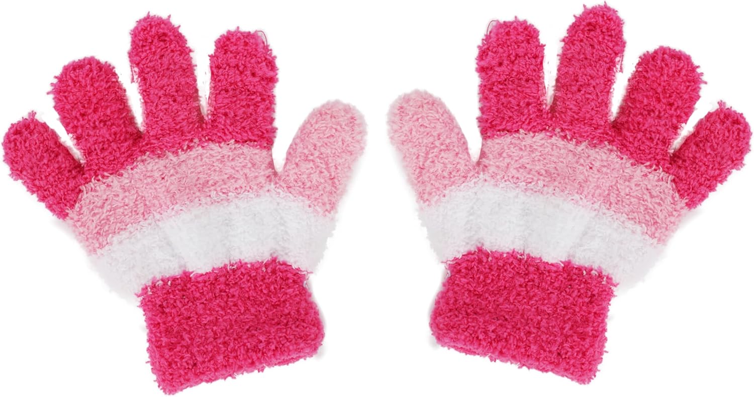 Motique Accessories Kids Gloves Chenille Blue Striped Gloves for Girls/Boys - One Size
