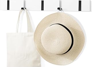 DAFEN Wooden Wall Mounted Folding Rack, Modern Wall Floating Coat Hook Rack Space-Saving Coat Hanger for Coats, Hats, Scarves, Key (White 5 Hooks)