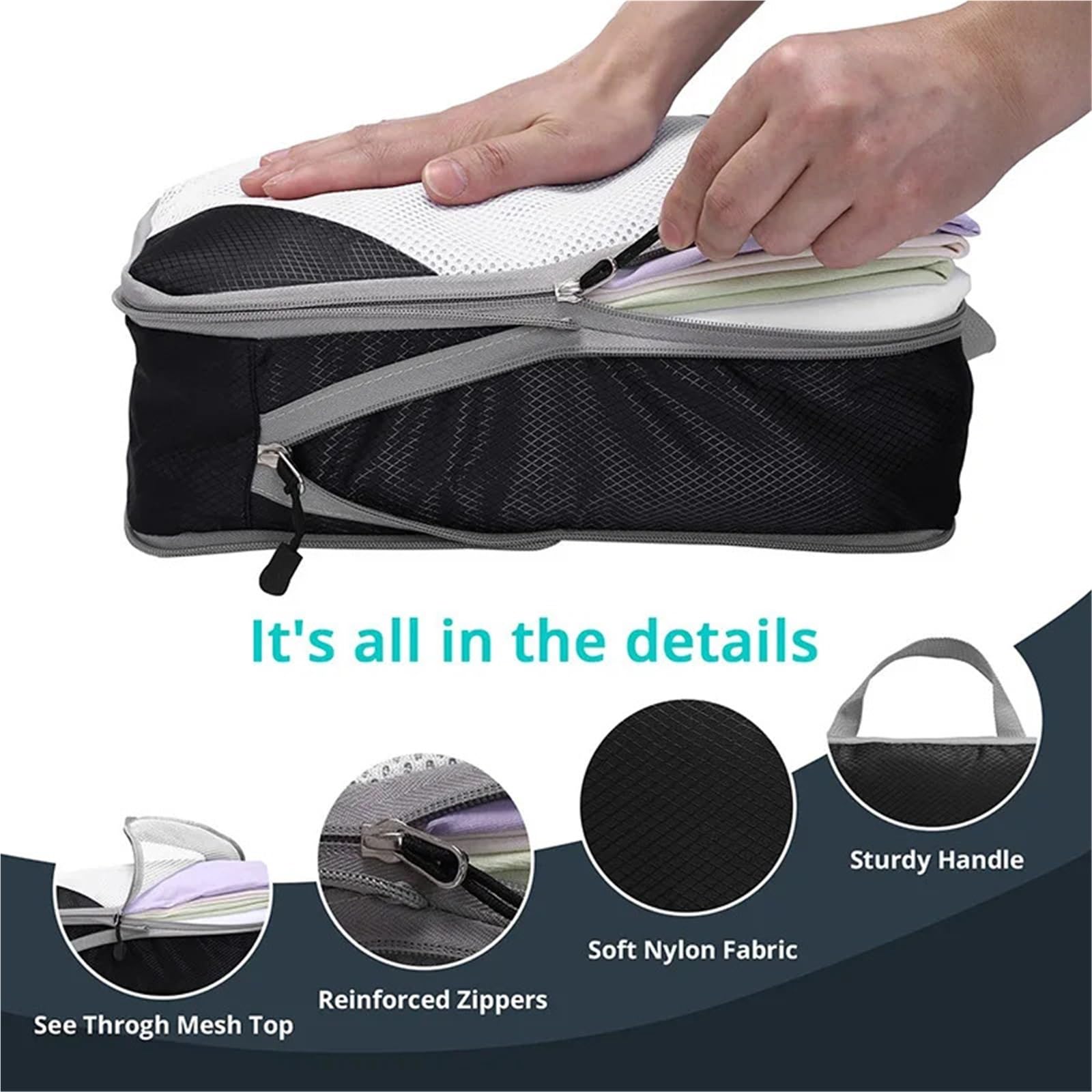 4 pezzi da viaggio, organizer portatile for bagagli, cubi di compressione, borse for scarpe con rete, borsa pieghevole leggera Organizer per valigie(Red)
