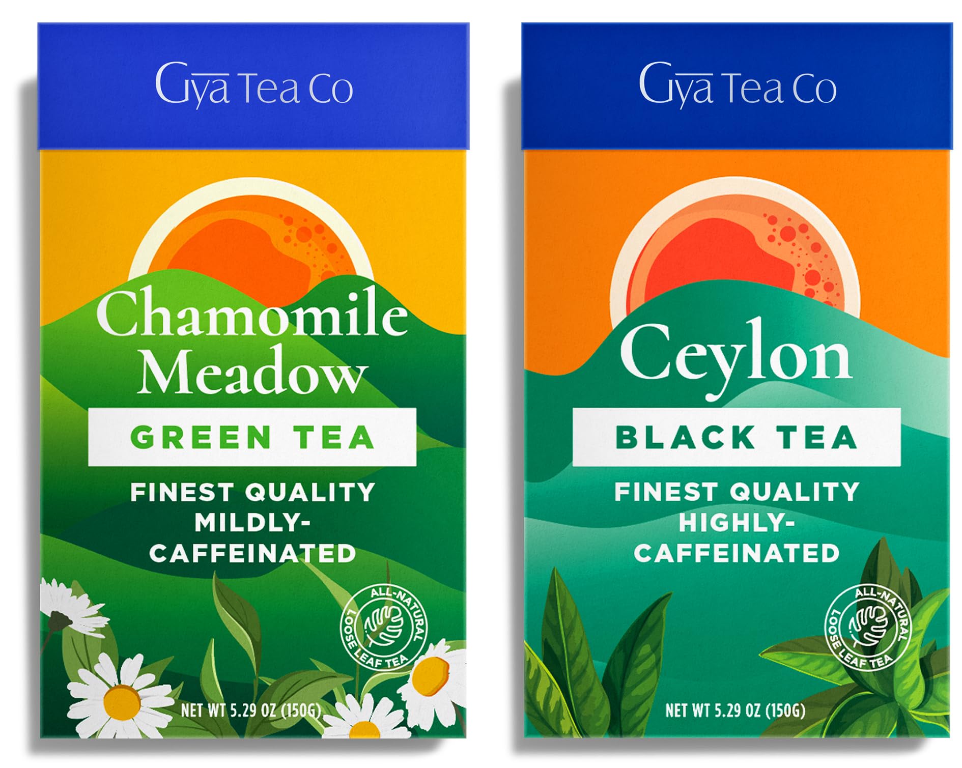 Gya Tea Co Chamomile Meadow Green Tea & Ceylon Black Tea Set - Natural Loose Leaf Tea with No Artificial Ingredients - Brew As Hot Or Iced Tea