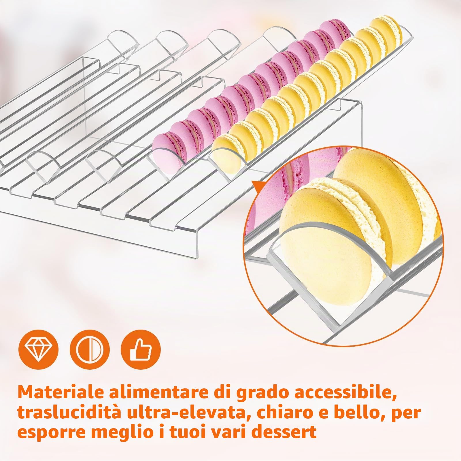 BAOSHISHAN Macaron Cookie Display Stand Vassoio acrilico per Macaron con 6 slot vassoio chiaro Cracker per il partito matrimonio panetteria negozio di dolci