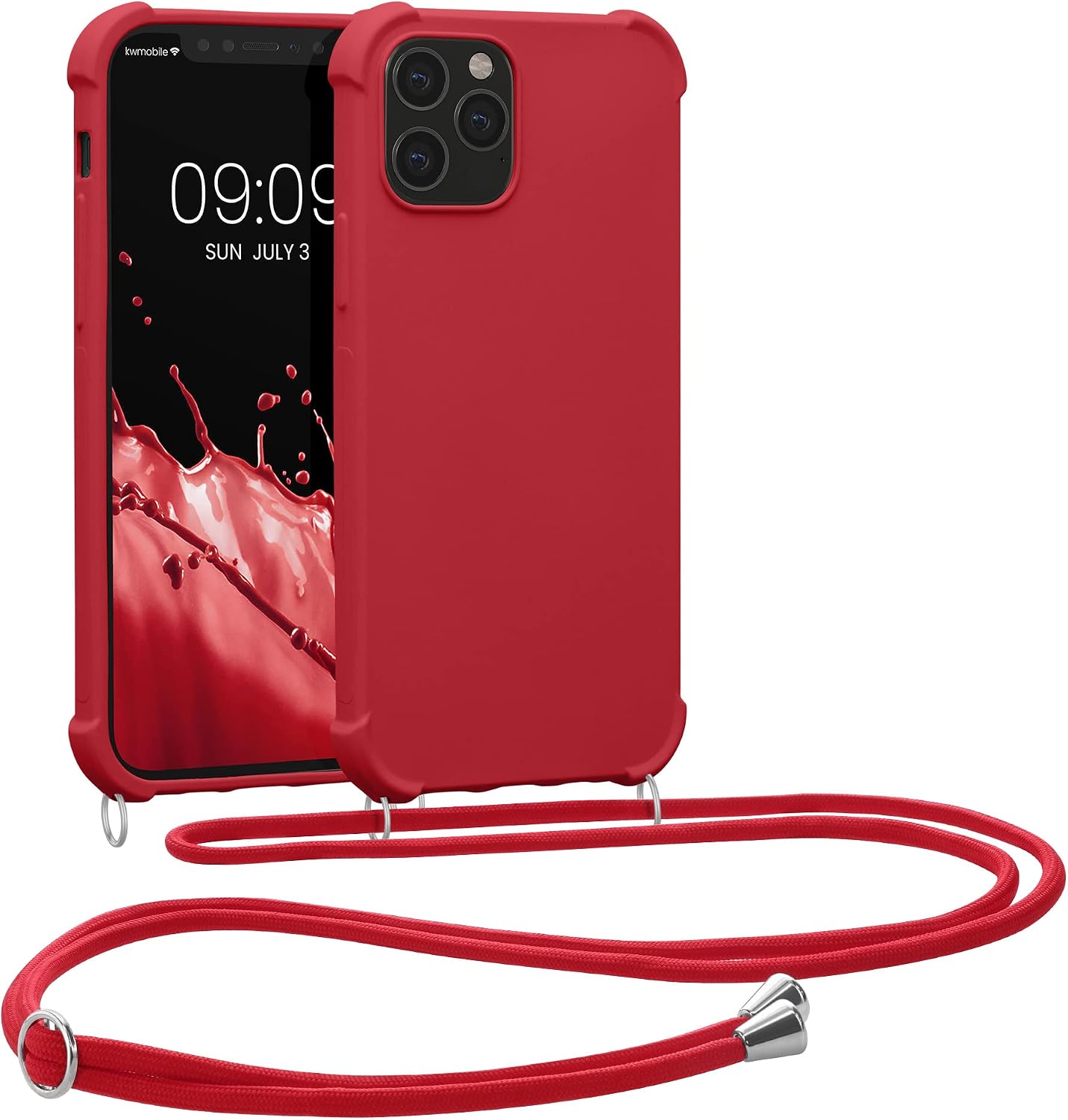 kwmobile Crossbody Case Compatible with Apple iPhone 12 / iPhone 12 Pro Case - TPU Silicone Cover with Strap - Red