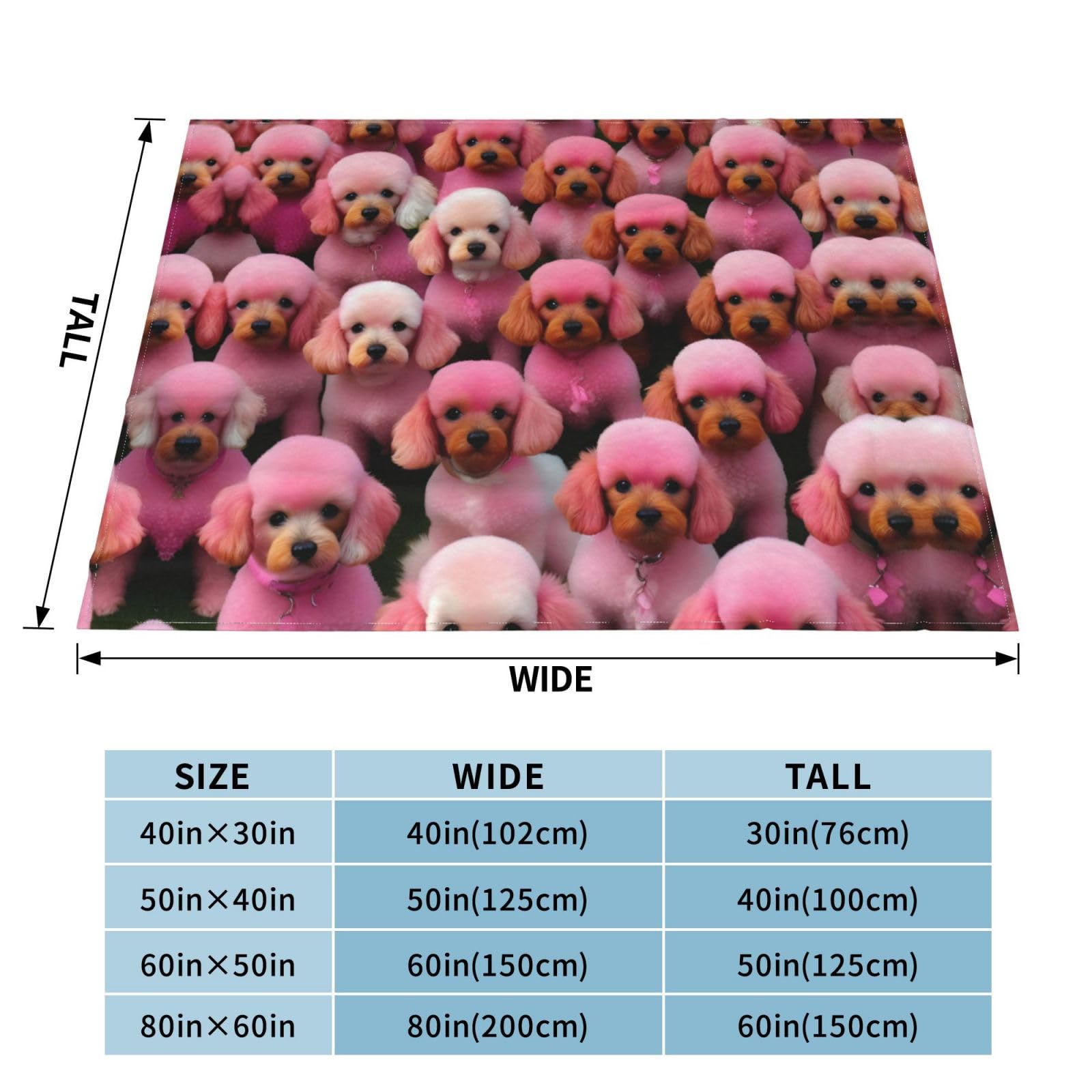 Coperta decorativa in morbida flanella calda e accogliente per bambini, cane, gatto, 127 x 152 cm, stampa di barboncini rosa