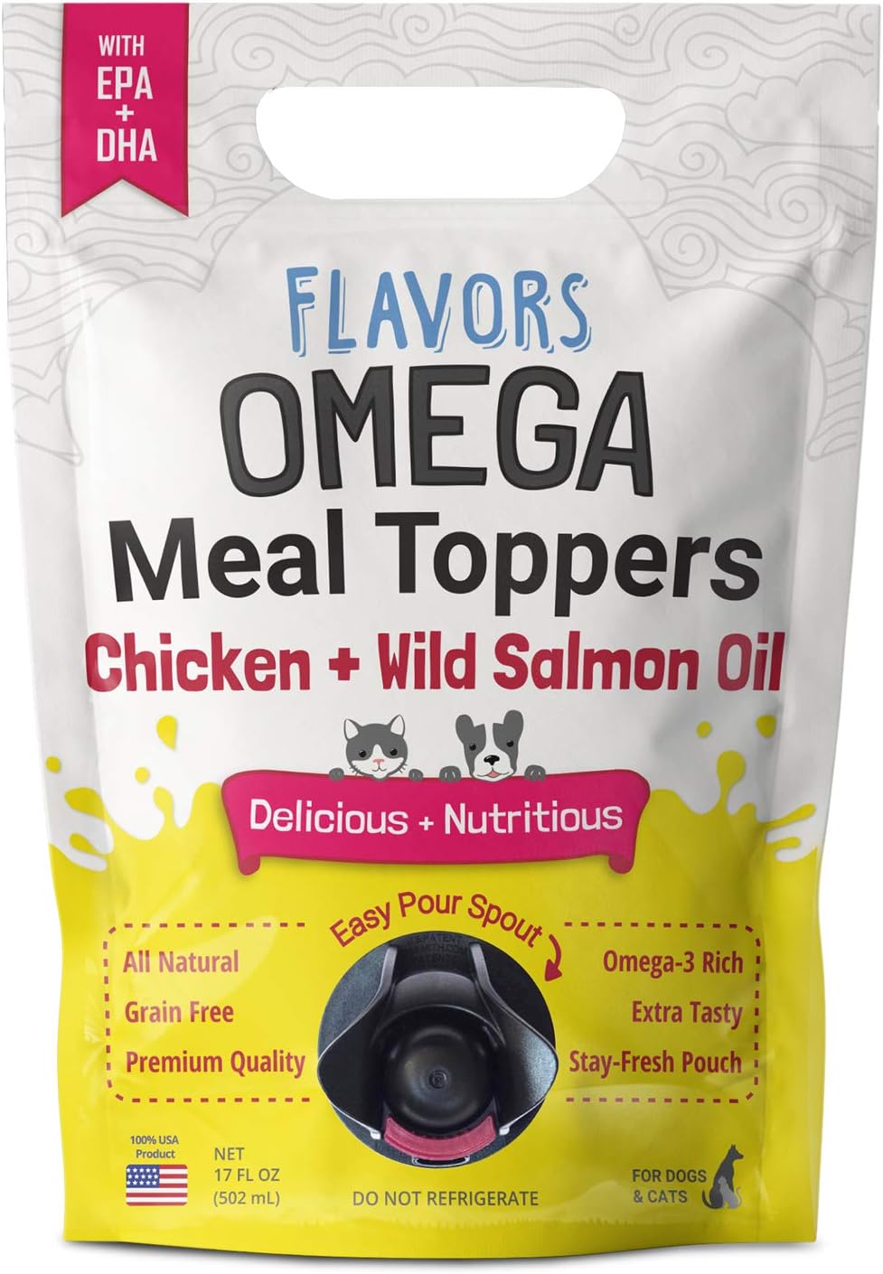 Flavors Omega Meal Toppers Chicken + Wild Salmon Recipe for Dogs & Cats - Delicious, Human Grade, Natural Omega 3 Supplement with EPA &…