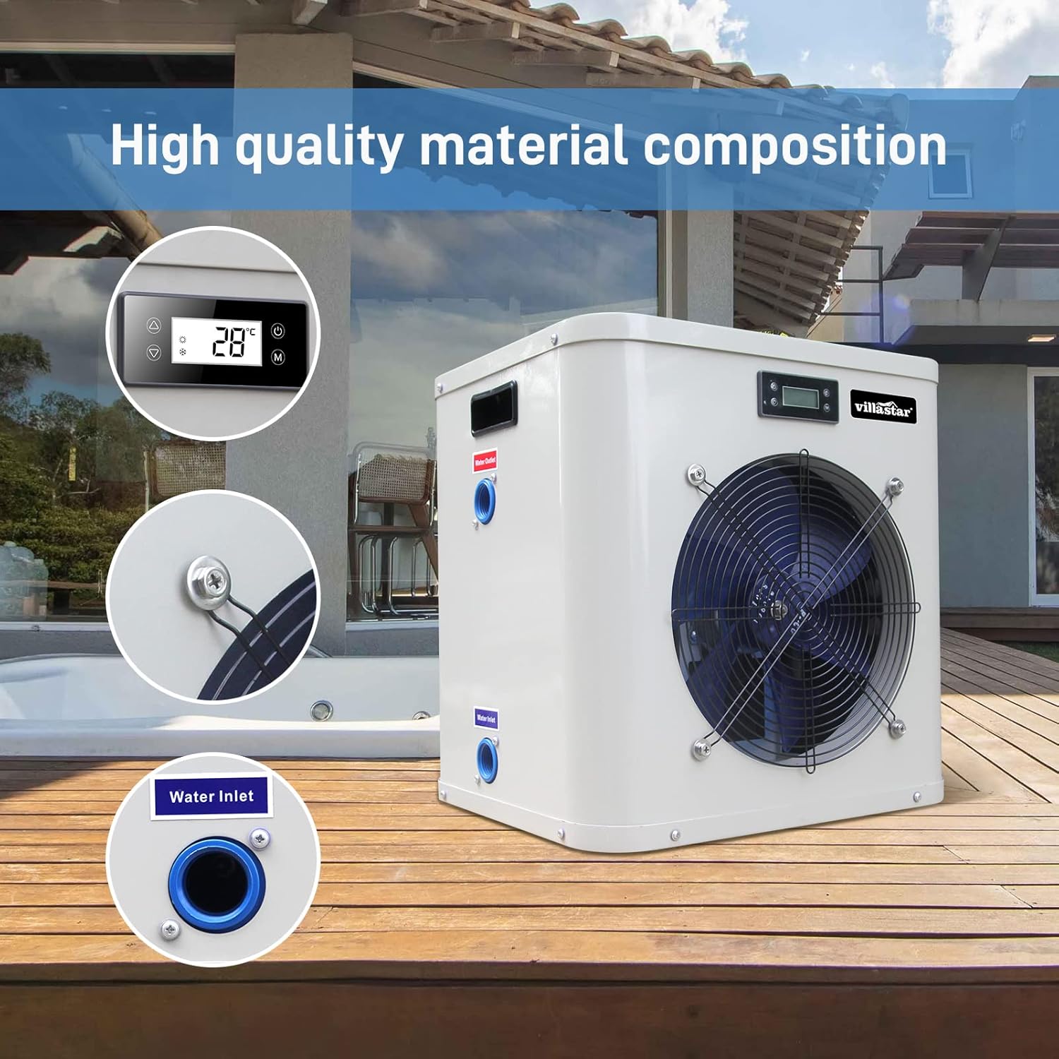 Villastar Pool Heat Pump control panel close-up