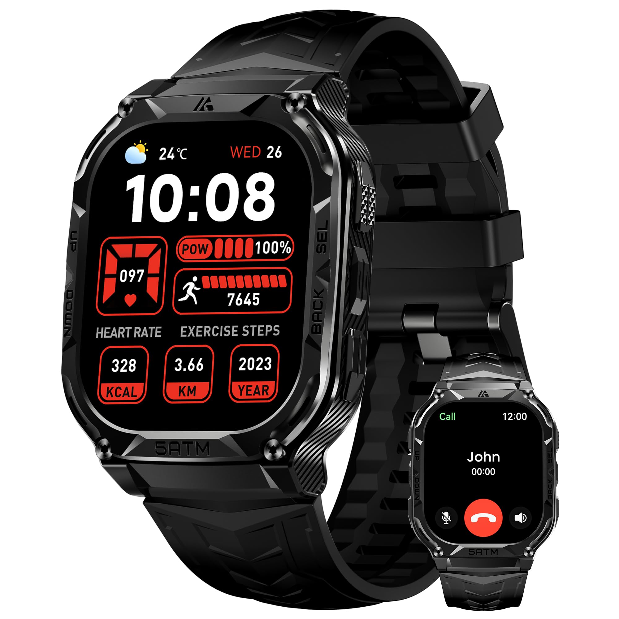 HIDAMEL M3E Smartwatch, Orologio Militare Uomo, GPS Integrato, Grande Schermo AMOLED 1,96", Durata Batteria 50 Giorni, Impermeabile 5ATM, 170 Modalità Sportive (Nero carbone)