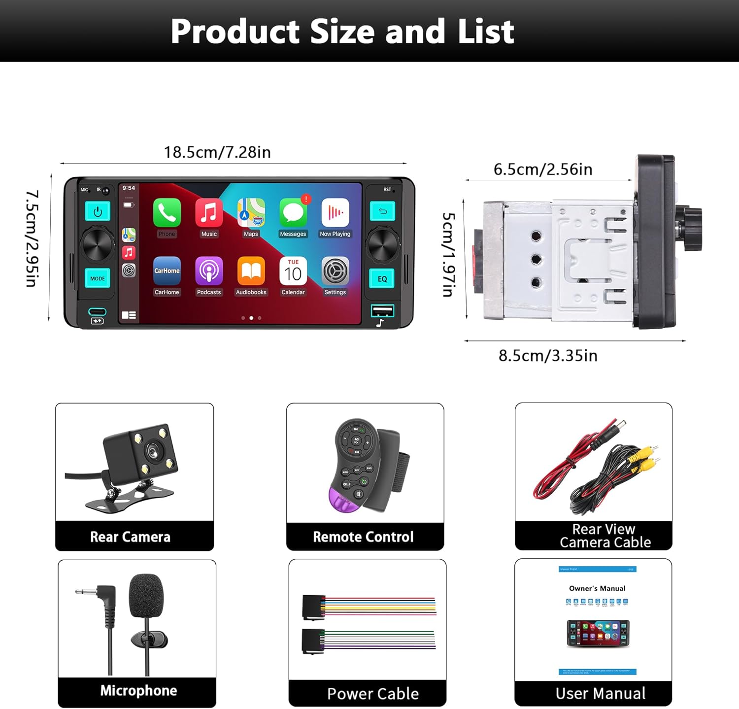 Single Din Radio Car Stereo with Wireless Apple CarPlay,Single Din Touchscreen Radio,Car Radio Bluetooth Support Android Auto,Mirror Link,Car Radio with Backup Camera GPS USB FM/AM EQ MIC (Black) 9