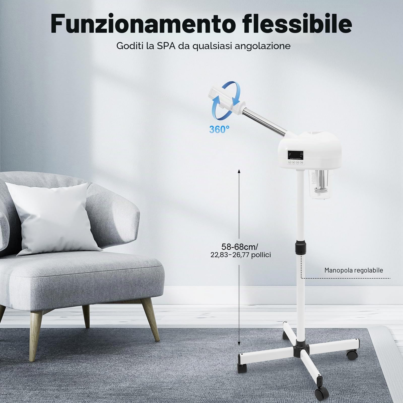MINRS Vaporizzatore Viso Studio Cosmetico Sauna Viso Evaporatore Salon Ozone Vaporizzatore Vapore Viso Cura 360° Ugello Girevole per Casa Salon Spa