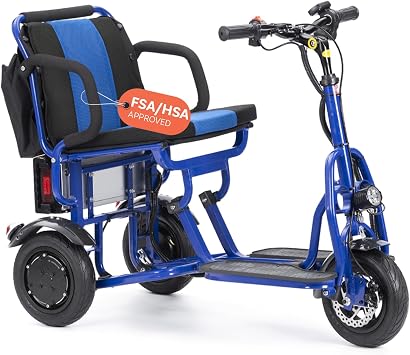 Alton Folding Mobility Scooter - Cougar Lightweight Portable Scooter for Adults, 3 Wheel Motorized Scooter - Travel Scooters for Adults, Loads 280lbs - Only 49.6lbs - 15mi Range Blue