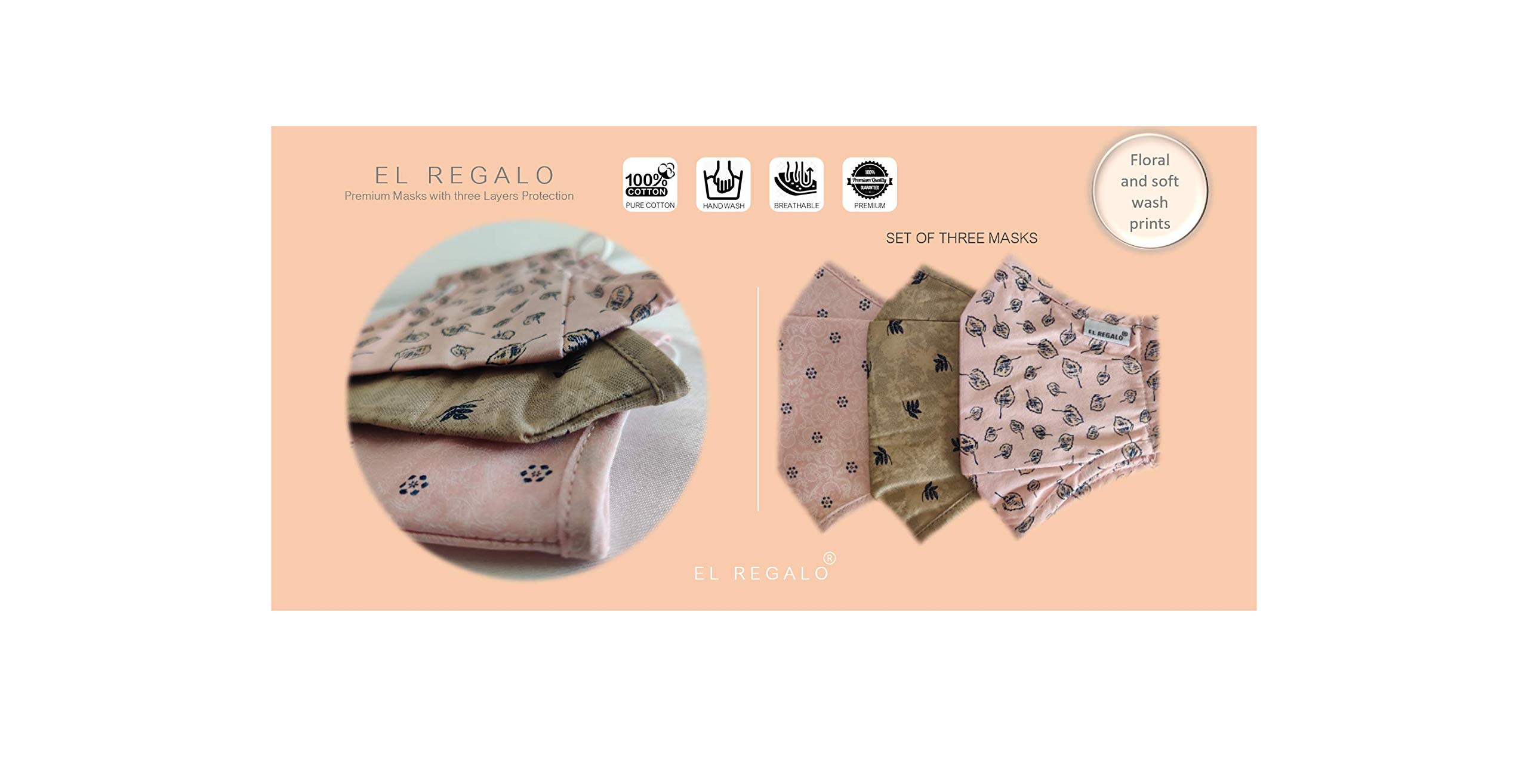 (Set of 3 Executive Range Unisex 3 Layers Cotton Reusable & Washable Face Masks With Adjustable EarLoop | Adjustable Face Cover Dust Cotton Masks