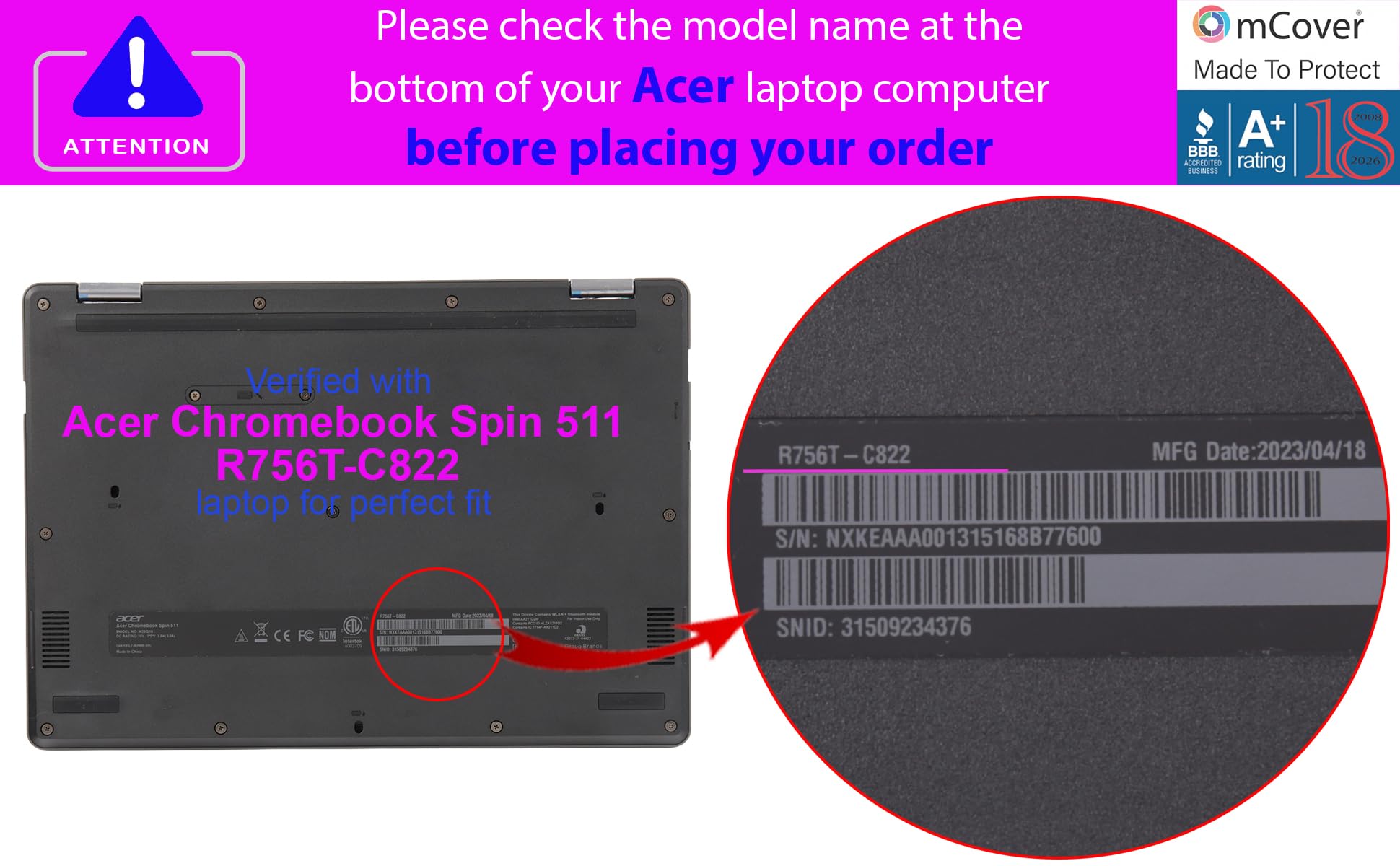 mCover Twarde etui kompatybilne tylko z laptopami 2 w 1 2023-2024 29.5 cm Acer Chromebook Spin 511 R756T Series 2 w 1 (nie pasuje do innych modeli Acer) - różowe