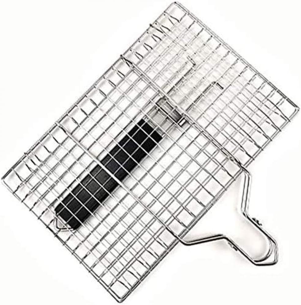 Folding Portable 304 Stainless Steel BBQ Grill Basket Removable Handle for Fish Vegetables Shrimp