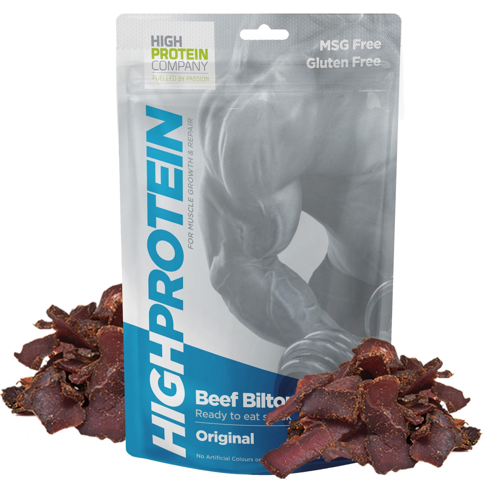 High Protein - Original Biltong, 600g Pack of 12 x 50g High Protein, low fat, Thin Tender Slices of authentic Beef Biltong, beef Jerky, Gluten & MSG Free, Convenient Snack