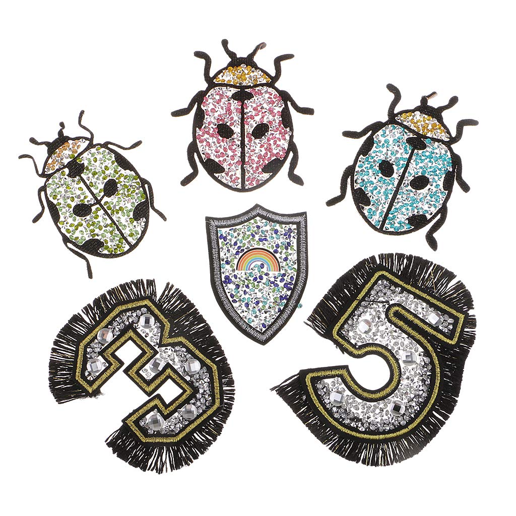 Z&M 6pcs Mixed Hot Fix Motif Rhinestones Diamond Crystal Patches Iron on Applique for Clothes Bags Jeans Decor
