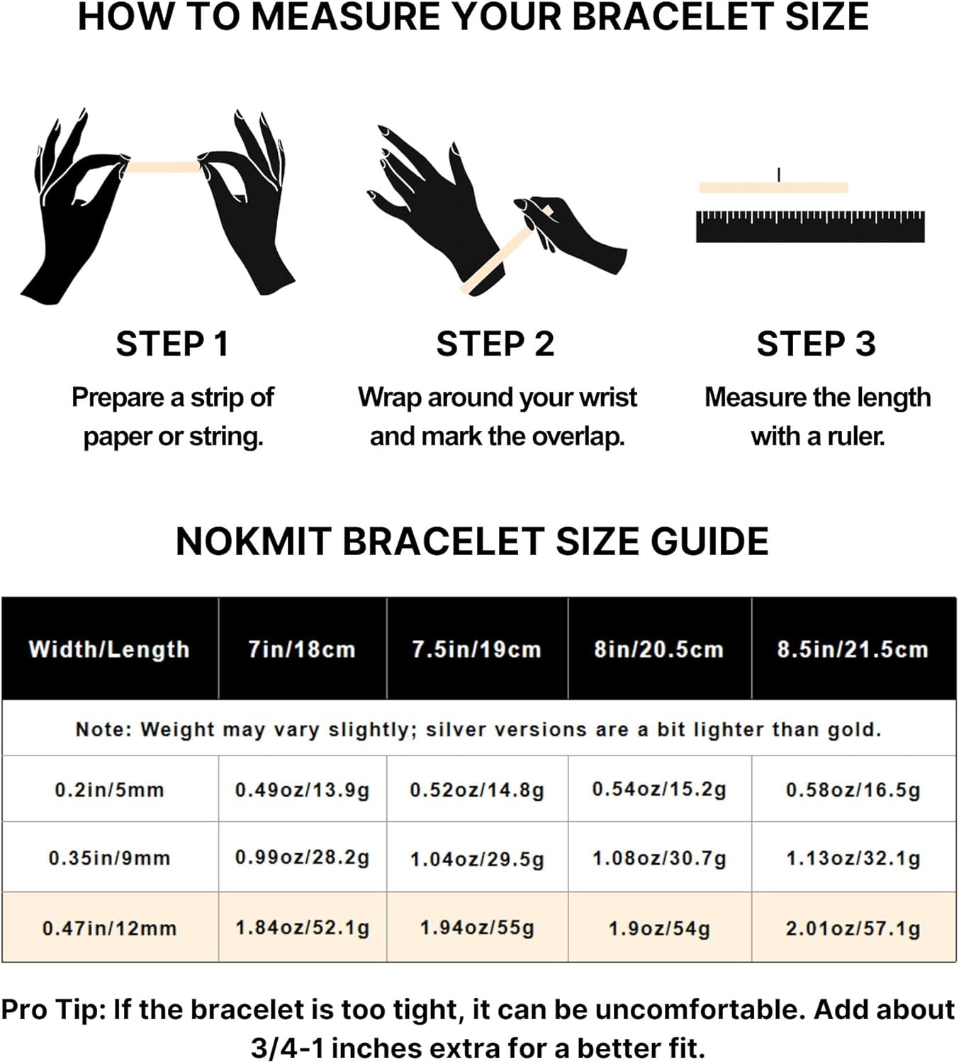 NOKMIT Stainless Steel Cuban Link Bracelet for Men & Women, 5mm/9mm/12mm Width, 7"/7.5"/8"/8.5" Length, Dainty 14K Gold Silver Chunky Curb Chain Bracelets Hip Hop Jewelry, Unisex Gifts - Image 3