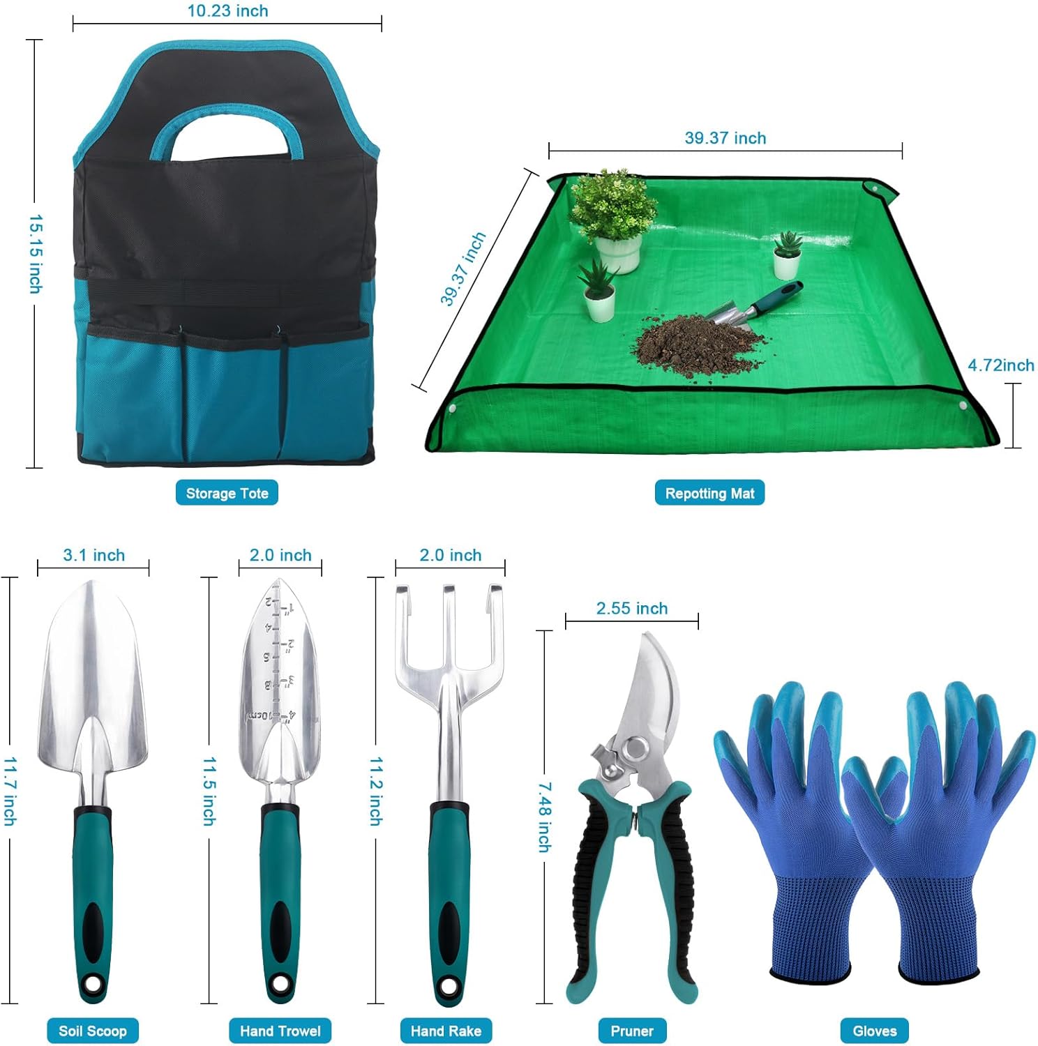 Garden Tools Sets, Gardening Tool Set with 39.3 in Repotting Mat, 7 Piece Gardening Kit with Non Slip Ergonomic Handle, Heavy Duty Garden Tool Bag Gardening Supplies for Women and Men - Image 2