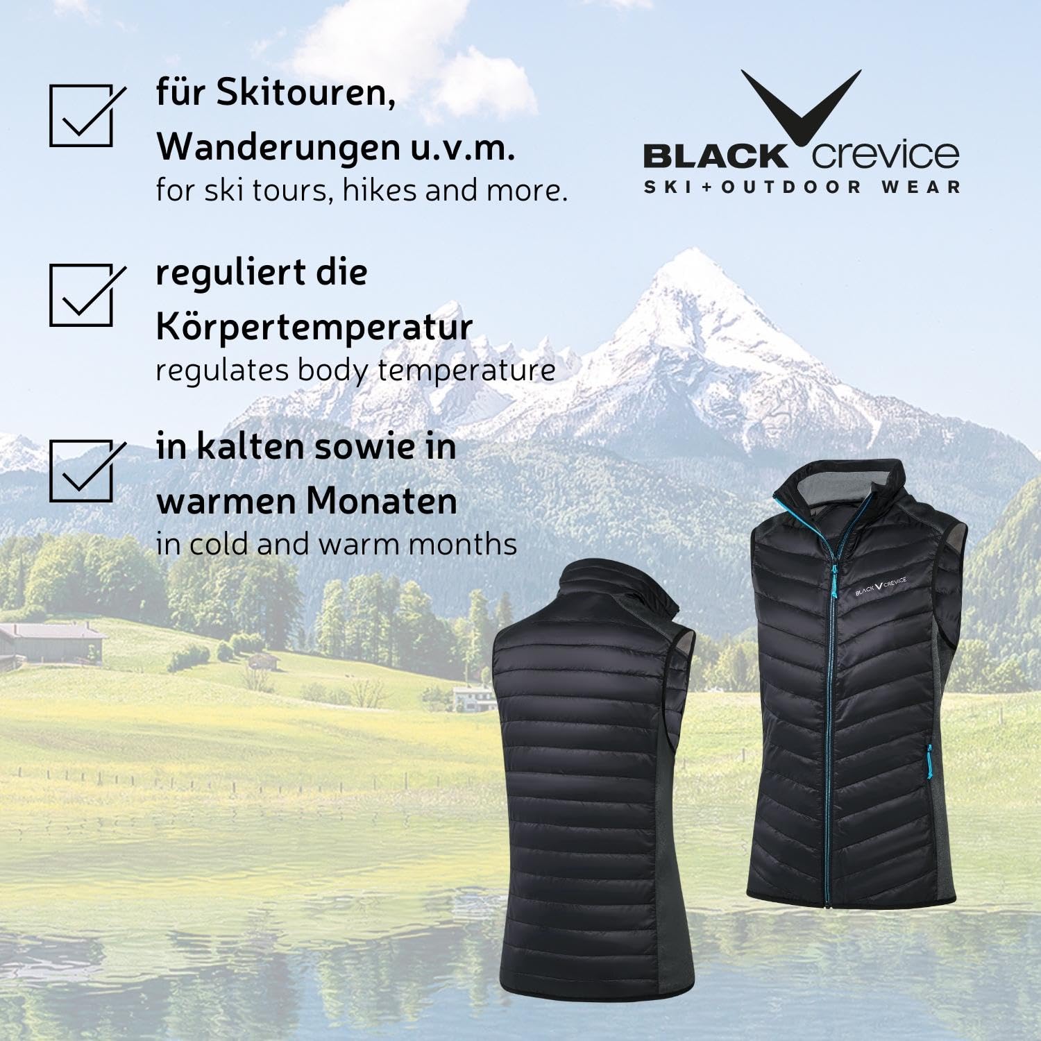 Black Crevice Gilet hybride femme I Gilet de sport femme en différentes couleurs & tailles I Gilet outdoor femme I Gilet isolant et respirant femme avec col montant I Gilet sans manches