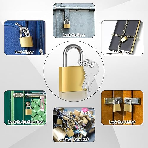 Miniatura 6 de Candado de latón macizo con llave, candado pequeño con llave, candados con 6 mismas llaves, grillete de bloqueo de almacenamiento para casillero uso