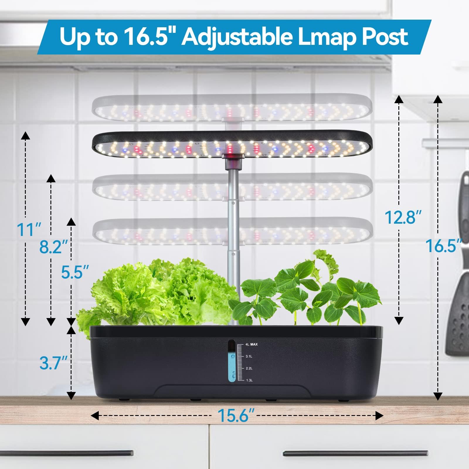 YU YUSING Kit de Culture Hydroponique d'Intérieur, 12 Dosettes Jardin d'Plant avec Lampe Culture LED, Potager Interieur, Hauteur Réglable, Pompe Silencieux, Minuterie Intelligente, Réservoir d'eau 4L