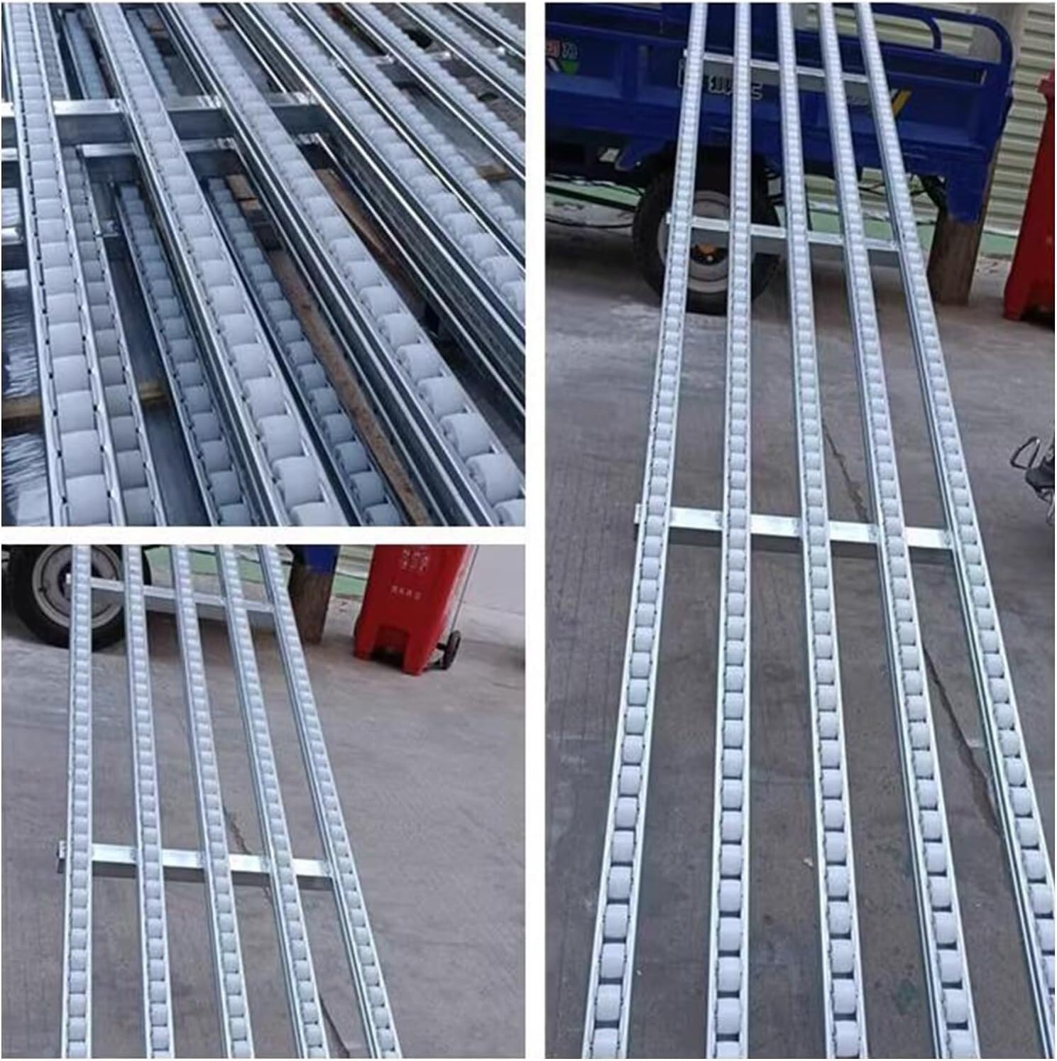 Trasportatore leggero lungo 300 cm - Rulli in plastica ABS con telaio in acciaio zincato per magazzino e trasporto di merci, ideale per fabbriche e trasporti materiali
