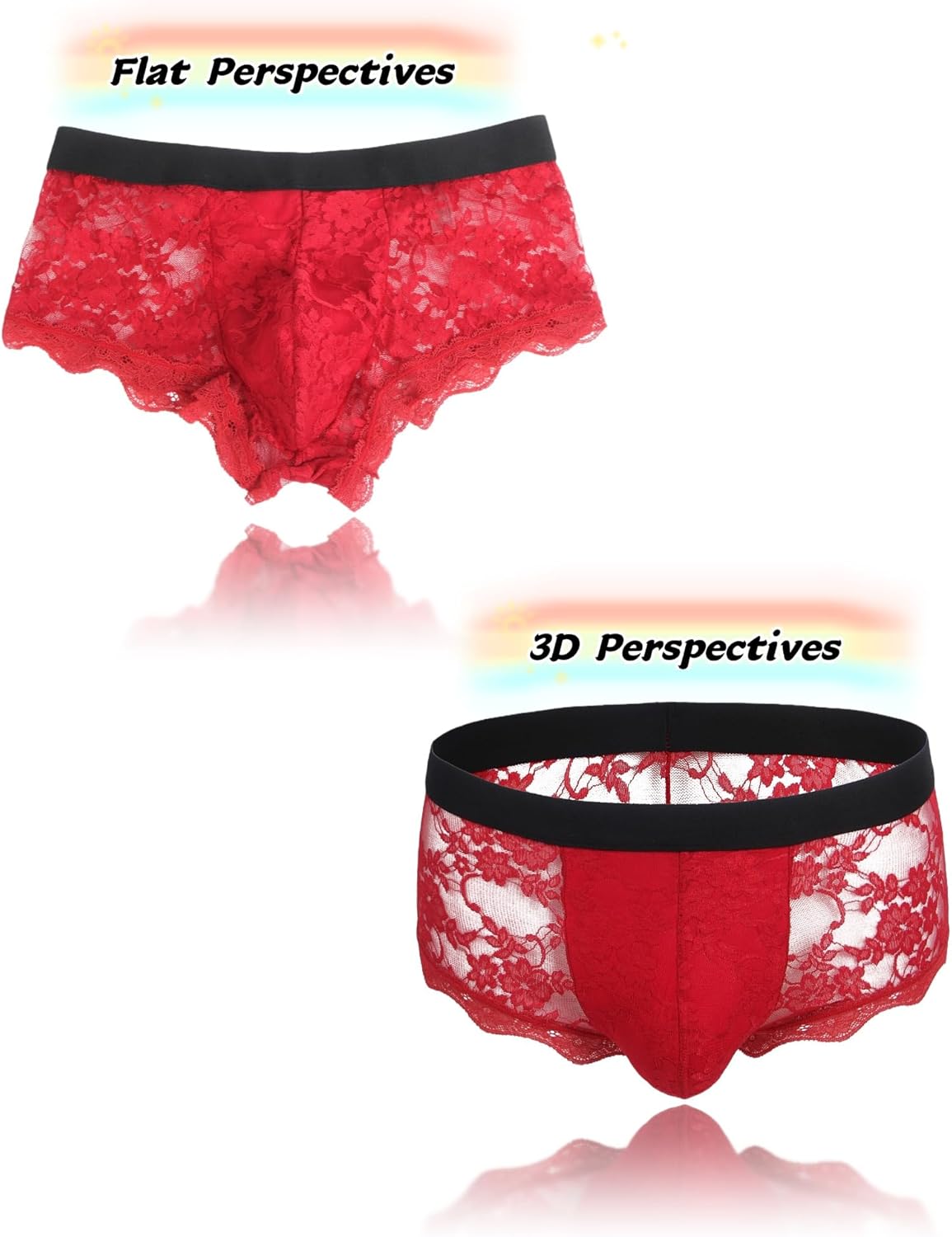 ohyeah Mens Sexy Lace Underwear Low Waist Boxer Briefs with Pouch Breathable Briefs Mesh Trunks Lingerie Underpants Fit S-XXL - Image 7