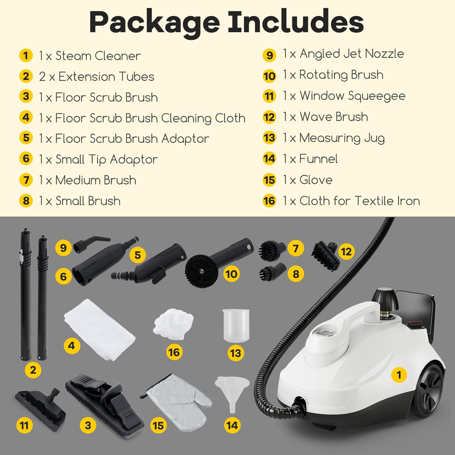 COSTWAY Multi-Purpose Steam Cleaner, Portable Steamer with Trigger Lock, Wheels & 61 OZ Water Tank, 1800W Steam Cleaning Machine for Upholstery, Car, Floor, Grout & Tile, 15 Accessories Included
