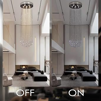 50 cm Raindrop Crystal Chandelier for Staircases 160 cm Drop | Long-Drop Ceiling Light With A Flush Mount Canopy For Stairwells Foyers And High Ceilings