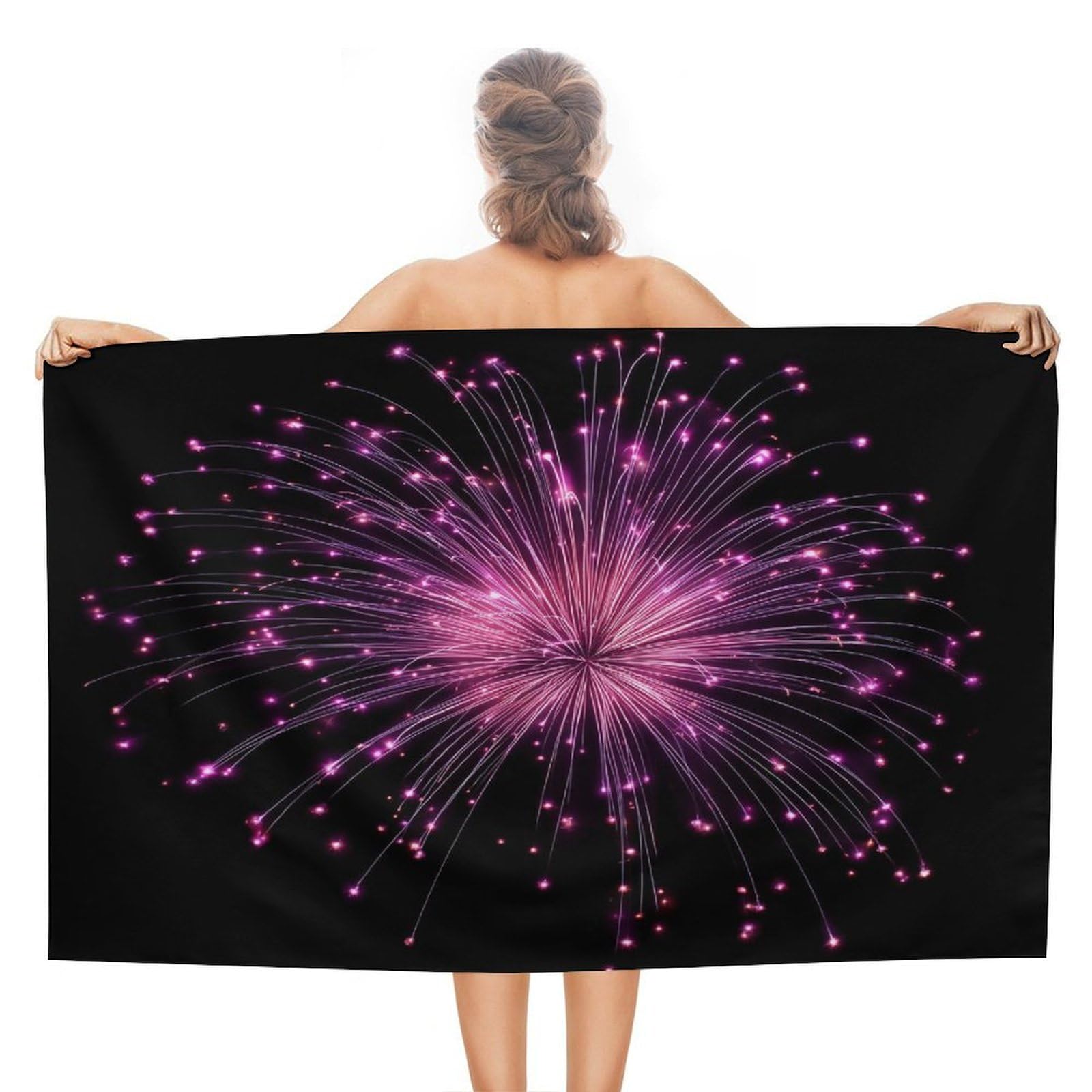 LSRCPD Fireworks Explosion in Rich Purple Magenta Beach Towel Sand Free Microfiber Large Shower Towels Multipurpose Absorbent for Bathroom Pool 130x80 CM
