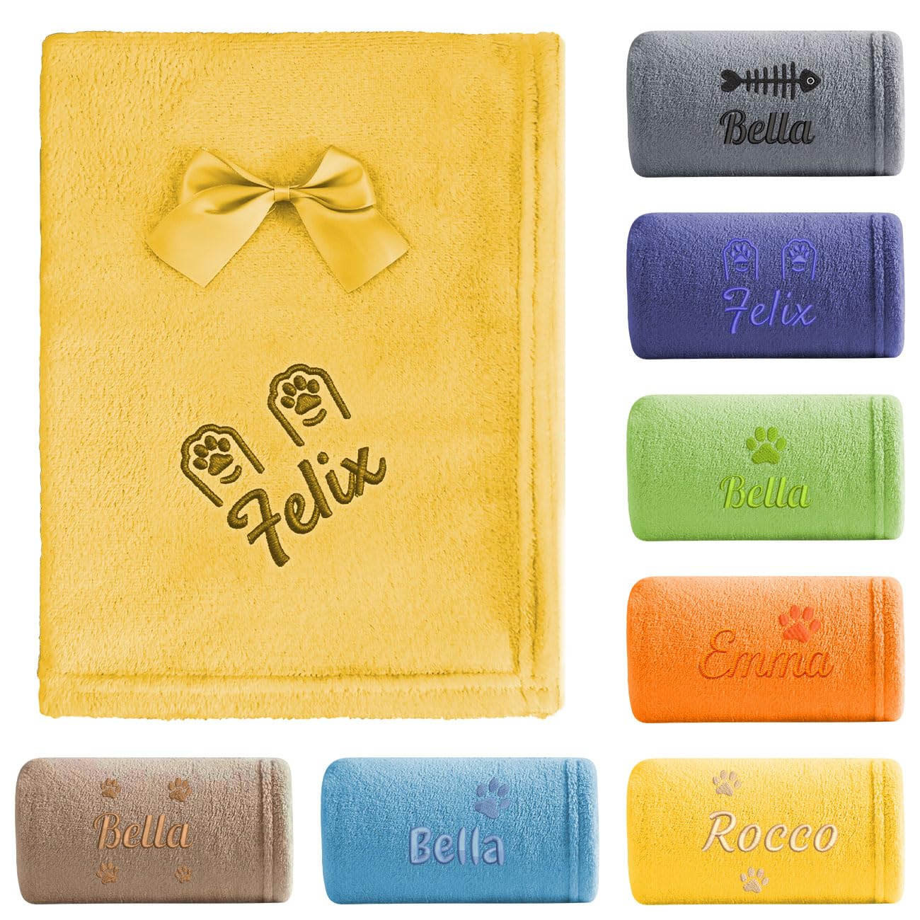 saguinus imperator Custom Embroidered Pet Blanket with Name, Personalized Flannel Fleece Dog Blanket for Crate Training or Sofa (Yellow, Medium)
