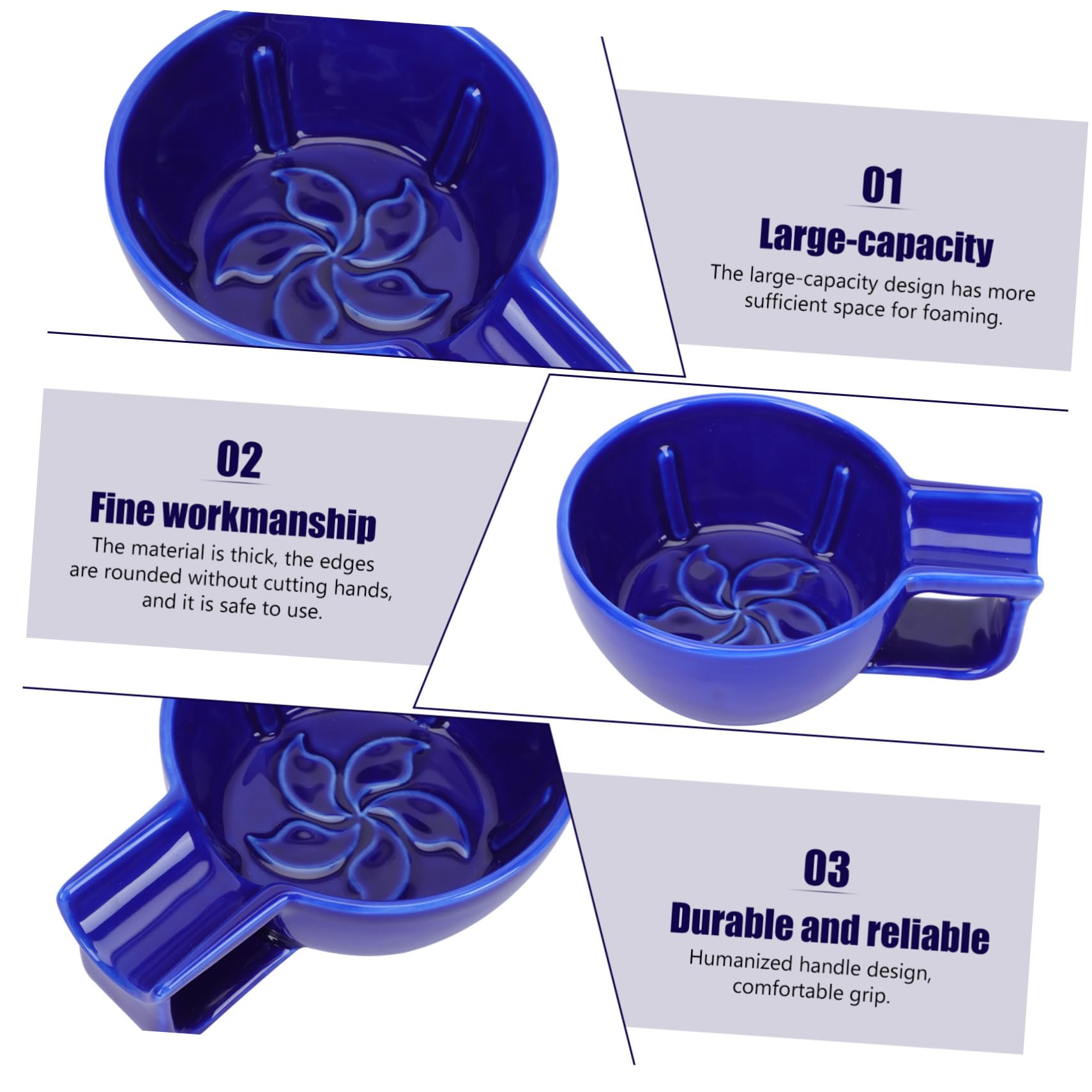STOBAZA Ciotola da Barba in Materiale Ceramico Azzurro con Manico Design Ergonomico e Grande Capacità per Rasatura Casalinga per Uomini Funzione di Pulizia e Lavaggio Personale