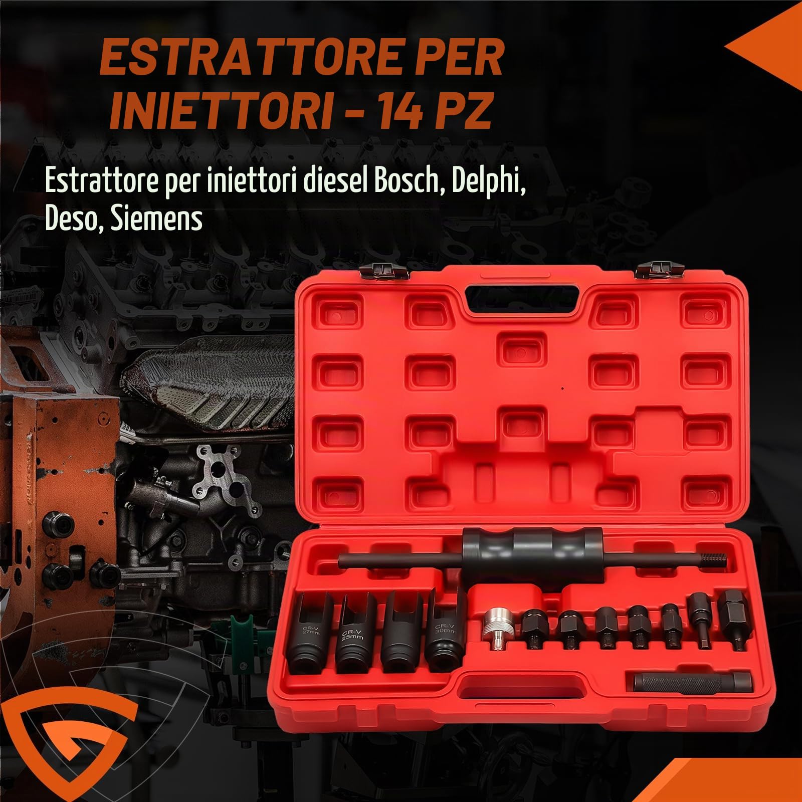 GEARMONSTER Set di 14 Utensili Estrattore Iniettori Diesel CDI Estrattore per Iniettori Ugelli di Iniezione Estrattori