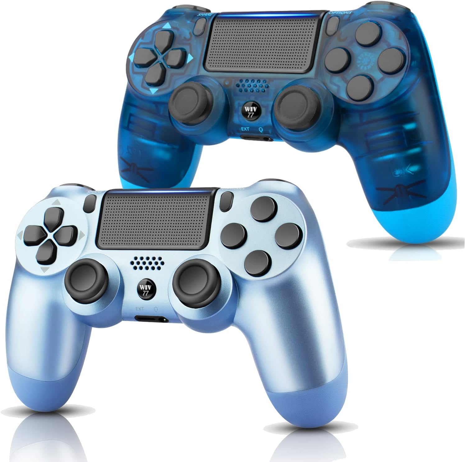 2 Pack Wireless Controller Compatible with PS4 Controller, Wiv77 Game Remotes Works with Playstation 4 Controller, Control/Gamepad/Mando/Matte with Charging Cable,Titanium Blue and Transparent Blue : Video Games