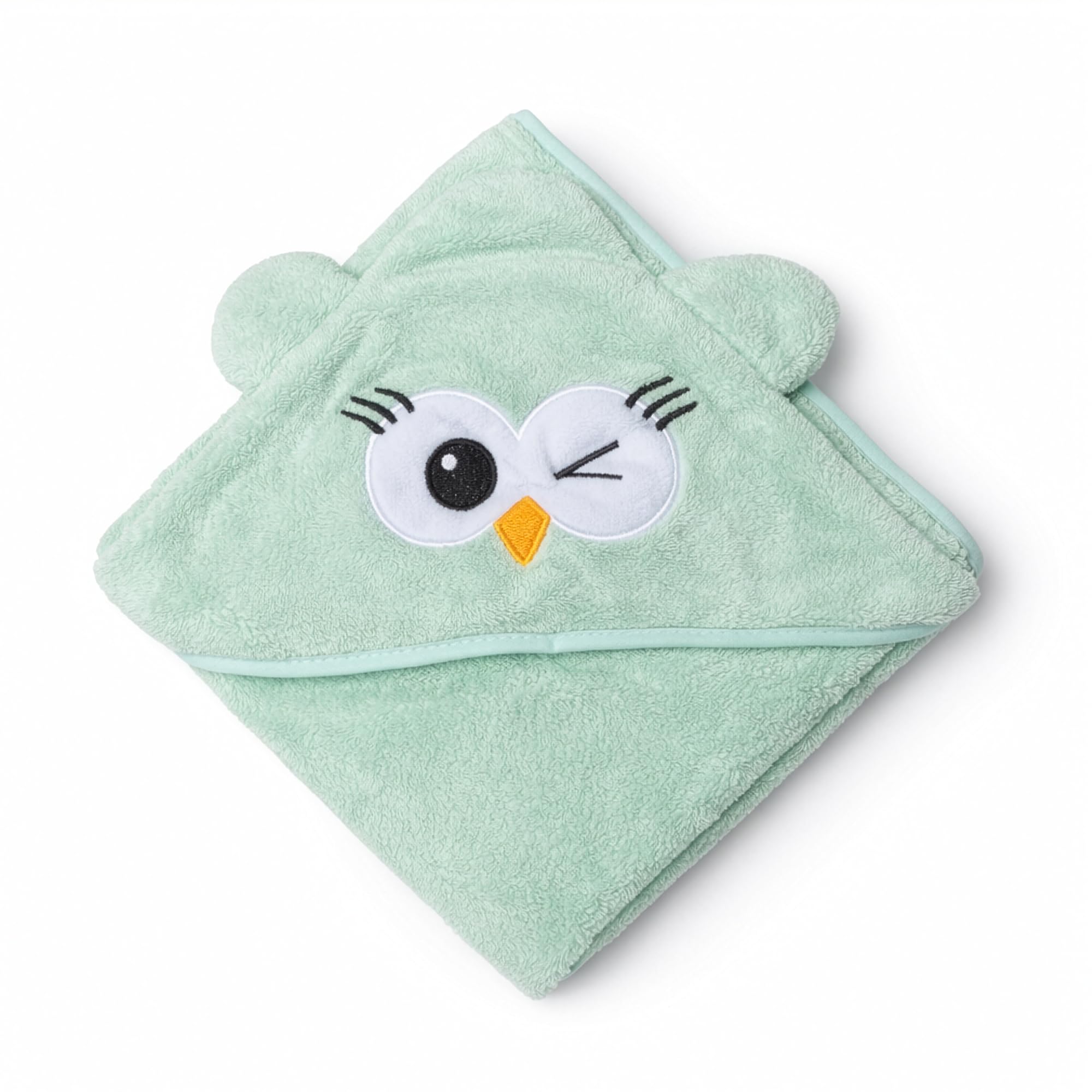 Baby Hooded Towel | Ultra Soft Cloth Blanket for Newborn Boys & Girls | Quick Dry Absorbent Microfiber Bath Towel 80x80cm (Minty Owl)-picture-25